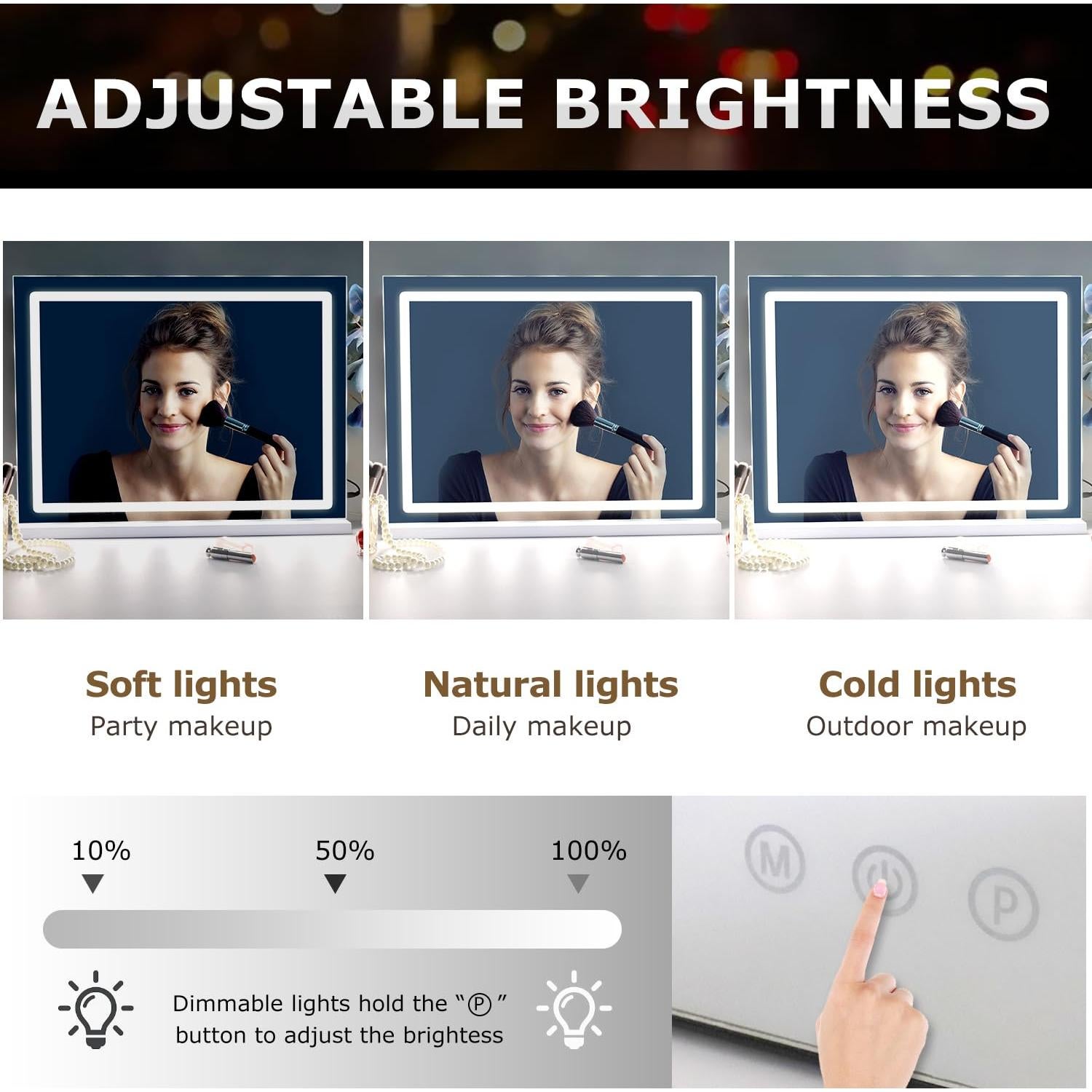 Espejo de Maquillaje Grande LilyHome con LED y 10X