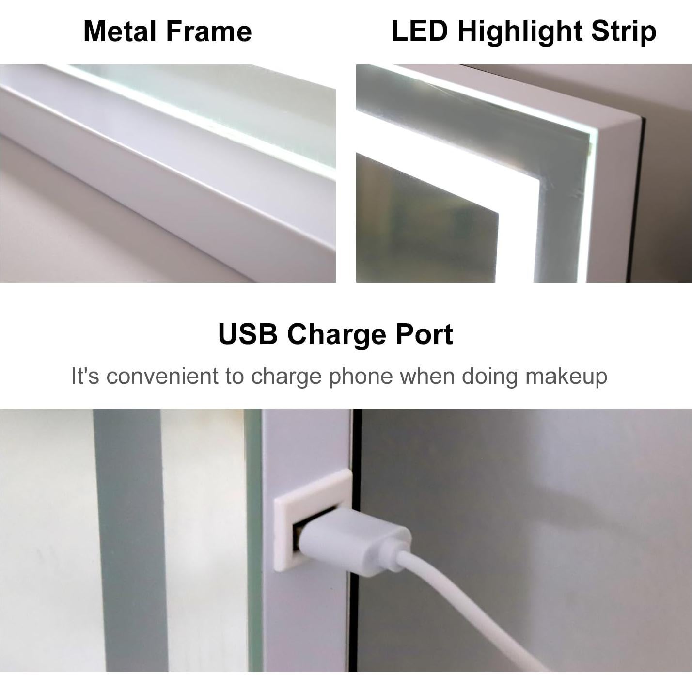 Espejo de Maquillaje Grande LilyHome con LED y 10X