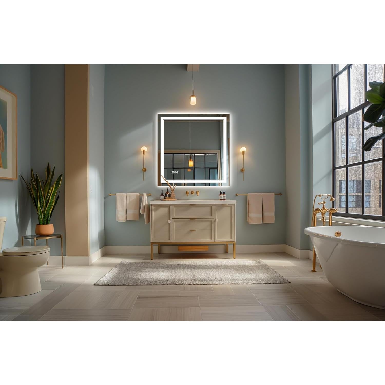 Espejo LED TIFULLHOME 76x76 cm con luz y anti-vaho