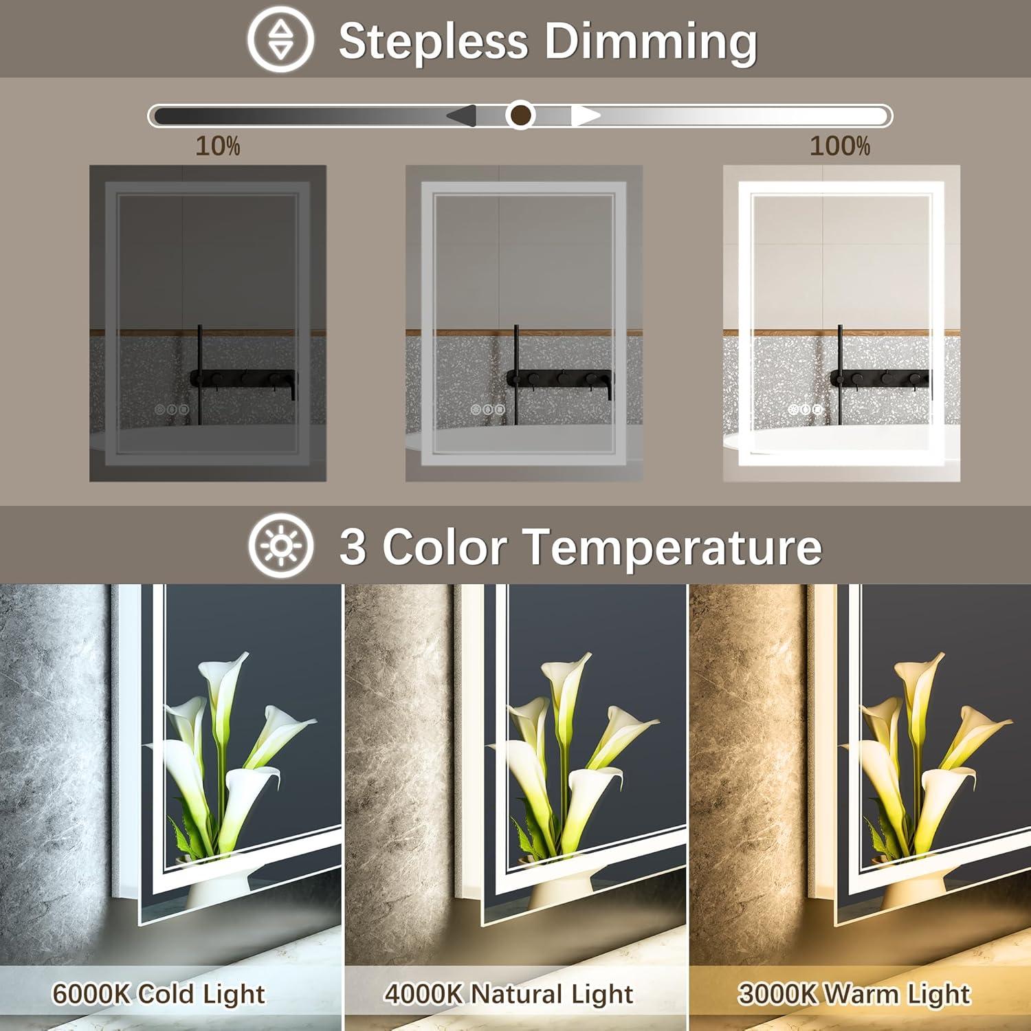 Espejo LED TIFULLHOME 76x76 cm con luz y anti-vaho