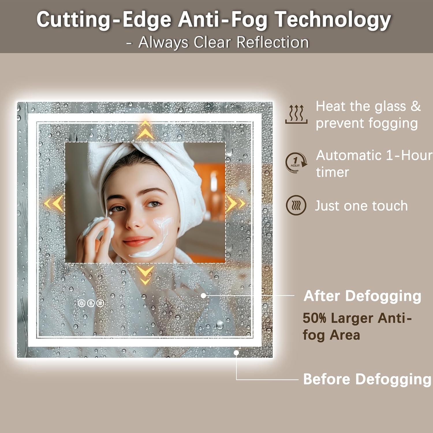 Espejo LED TIFULLHOME 76x76 cm con luz y anti-vaho