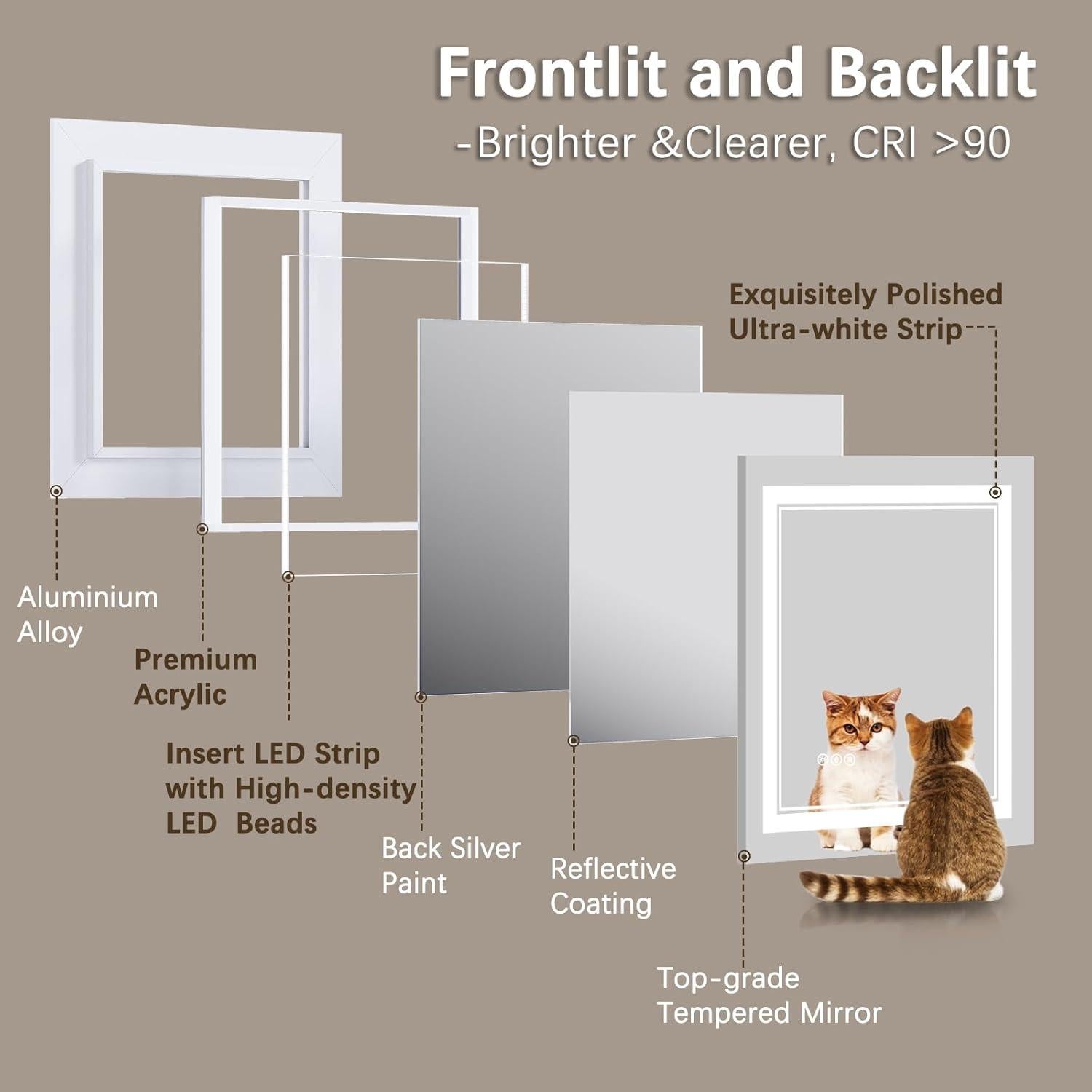 Espejo LED TIFULLHOME 76x76 cm con luz y anti-vaho