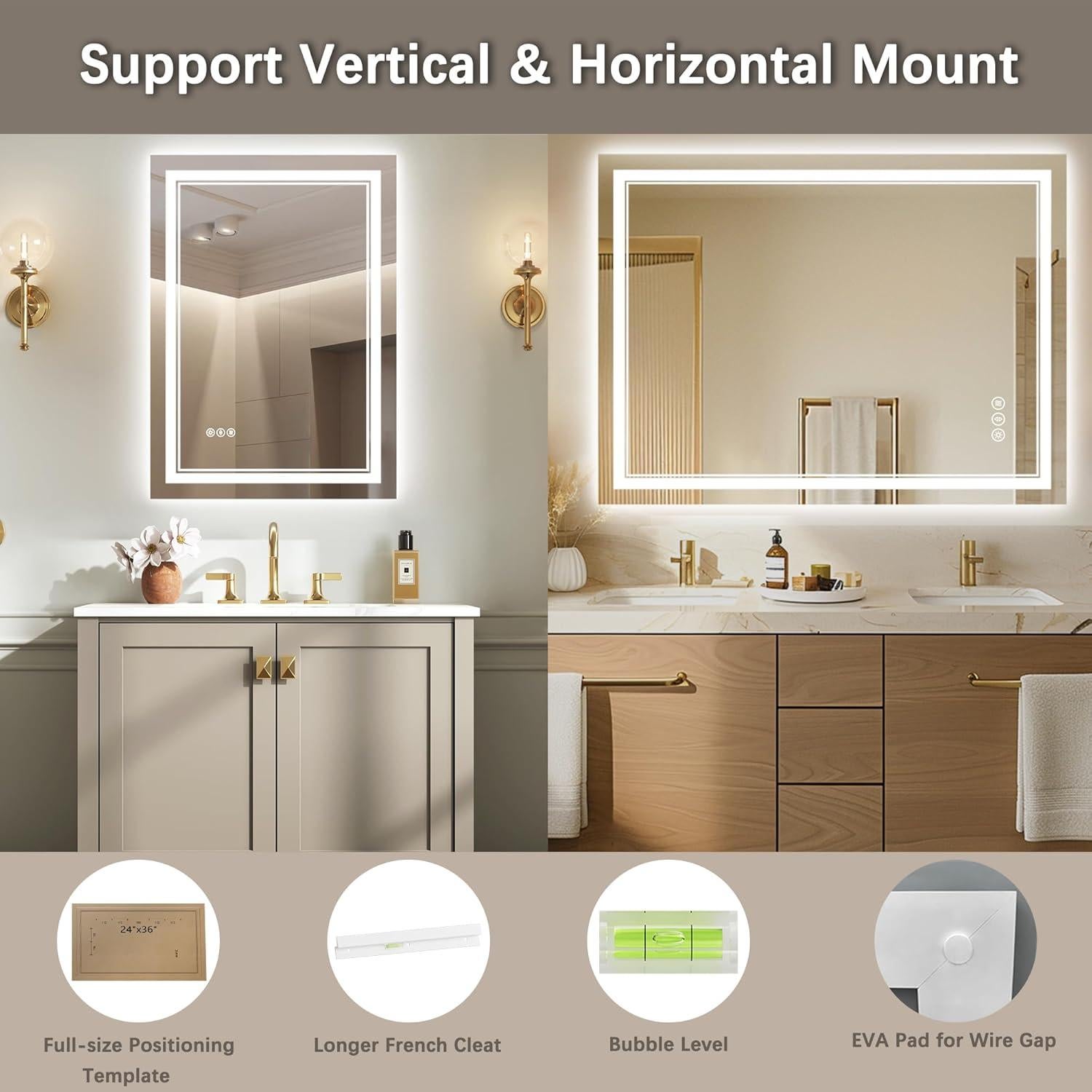 Espejo LED TIFULLHOME 76x76 cm con luz y anti-vaho