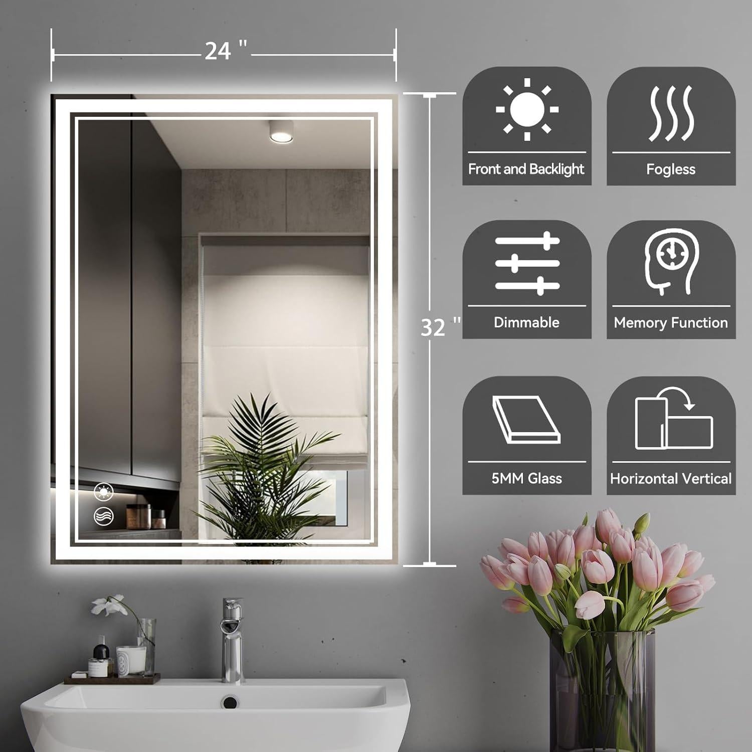 Espejo LED NESDCC 81x60 cm Baño Regulable Antiempañante