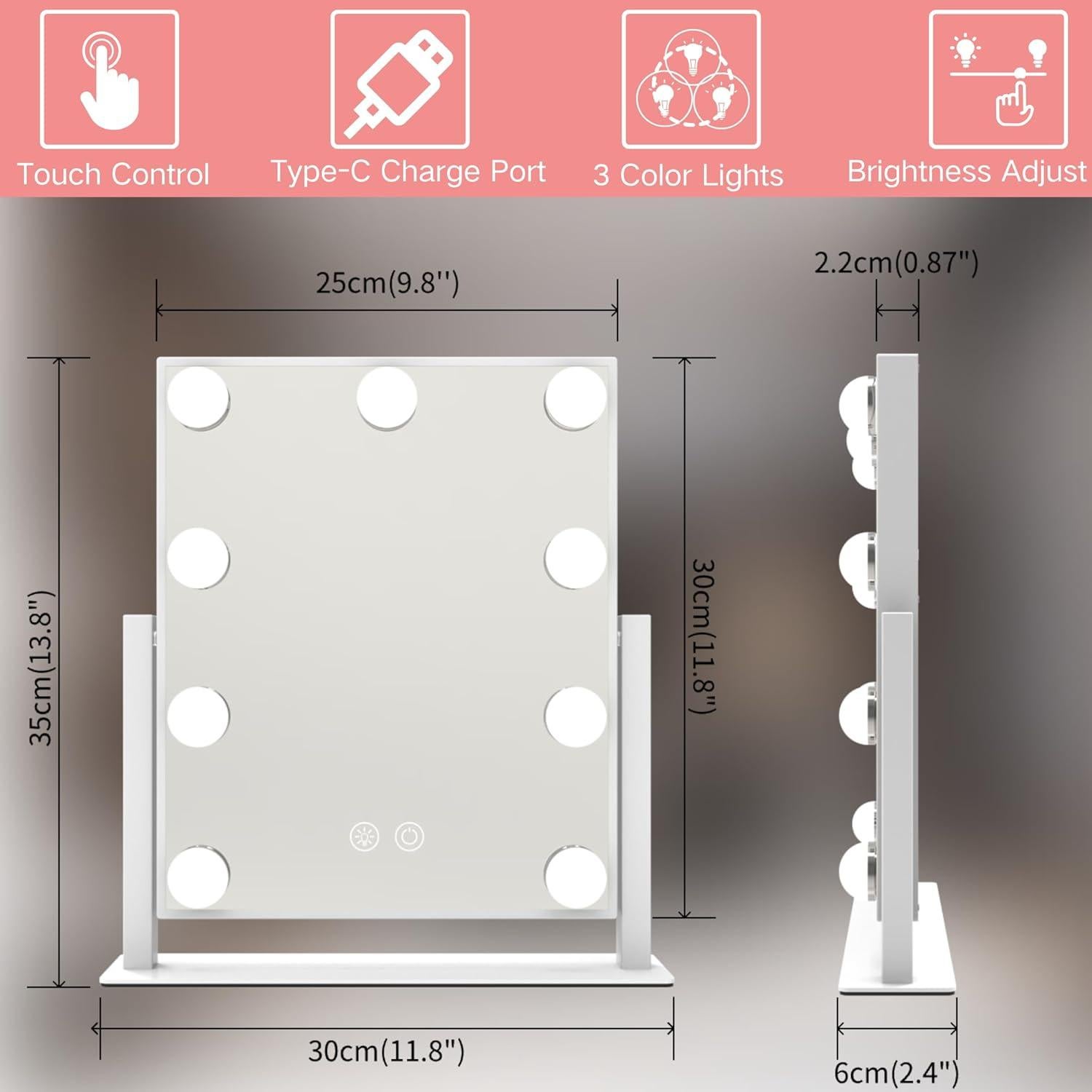 Espejo de Tocador Iluminado AMZNEVO 33x25cm 5X Aumento