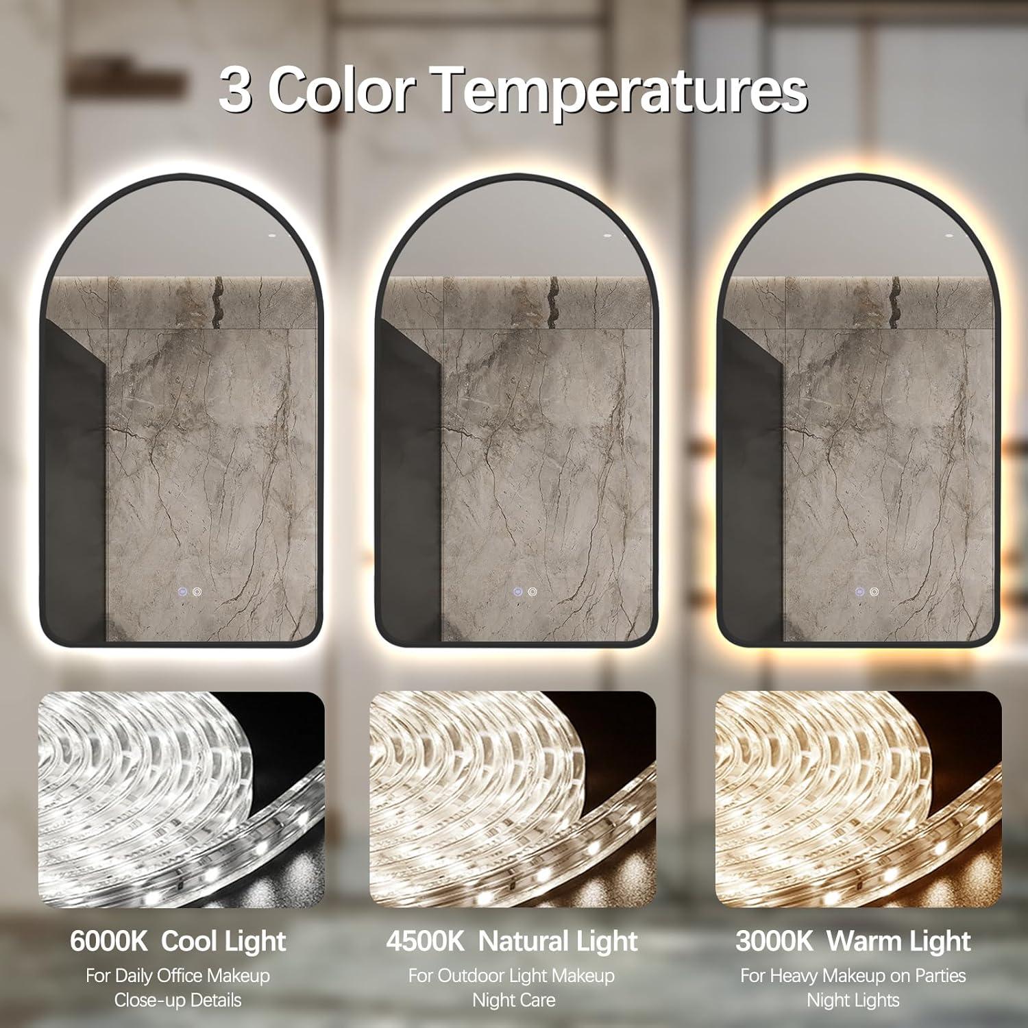 Espejo de Baño LED Arqueado TheiaMo 76,2x50,8cm Negro