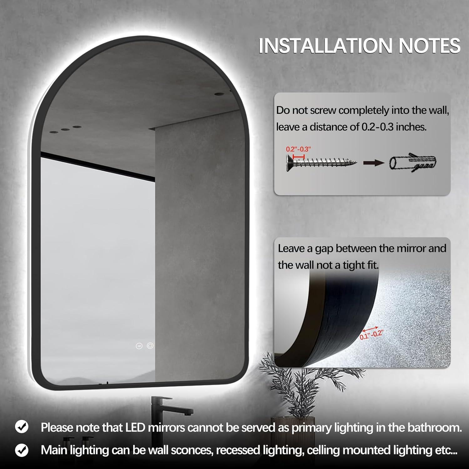 Espejo de Baño LED Arqueado TheiaMo 76,2x50,8cm Negro