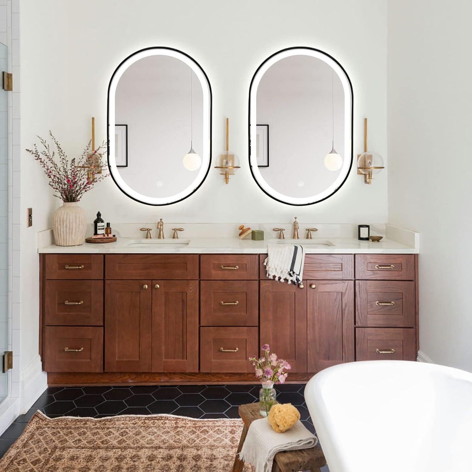 Espejo de Baño LED Ovalado TheiaMo 91x61 cm Negro