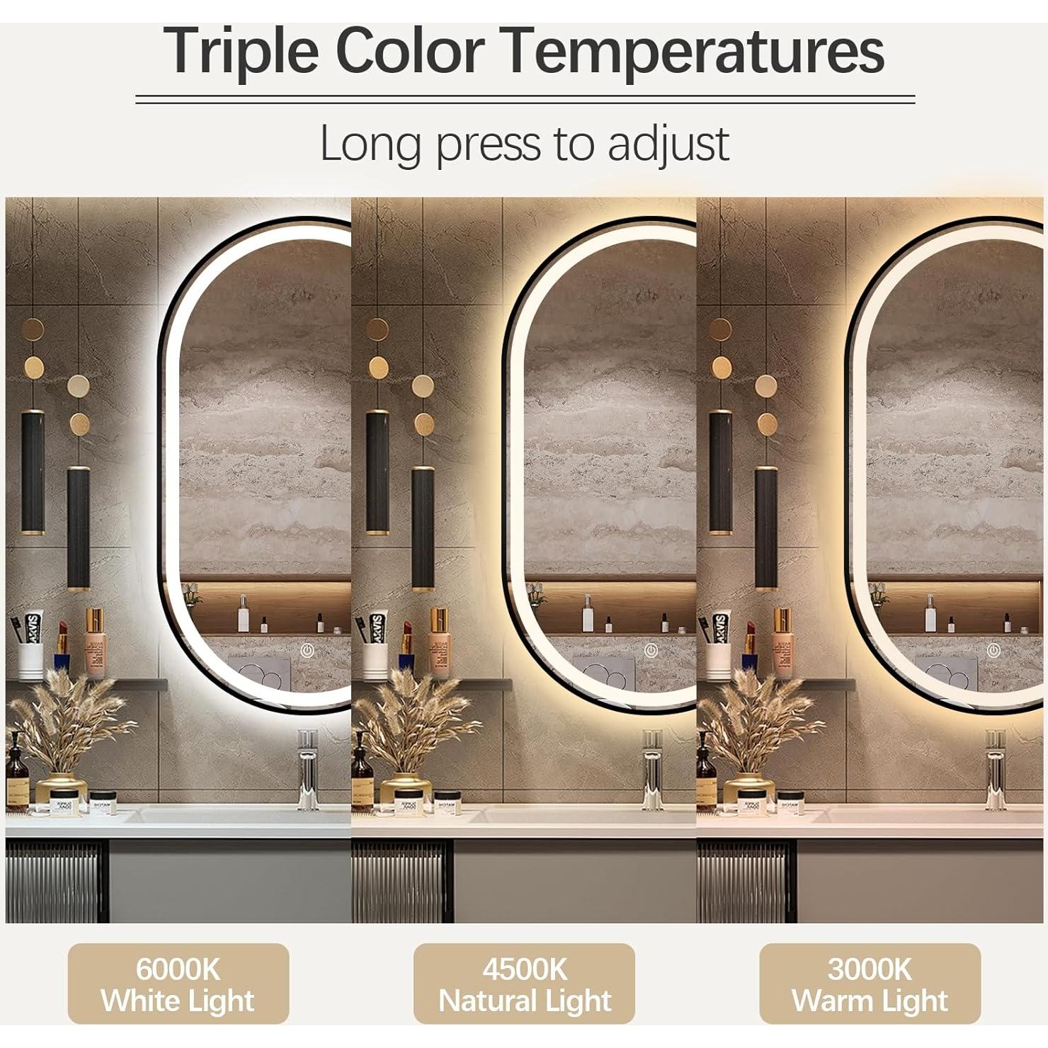 Espejo de Baño LED Ovalado TheiaMo 91x61 cm Negro