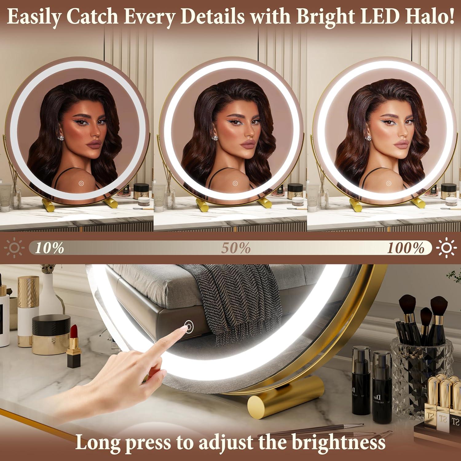 Espejo de Tocador FENNIO 45.7 cm LED Redondo con Luz