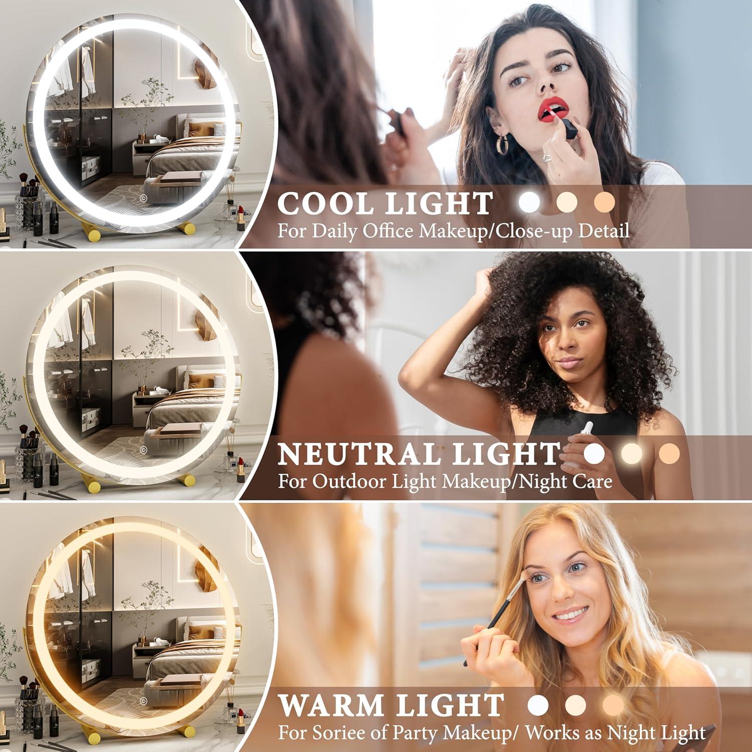 Espejo de Tocador FENNIO 45.7 cm LED Redondo con Luz