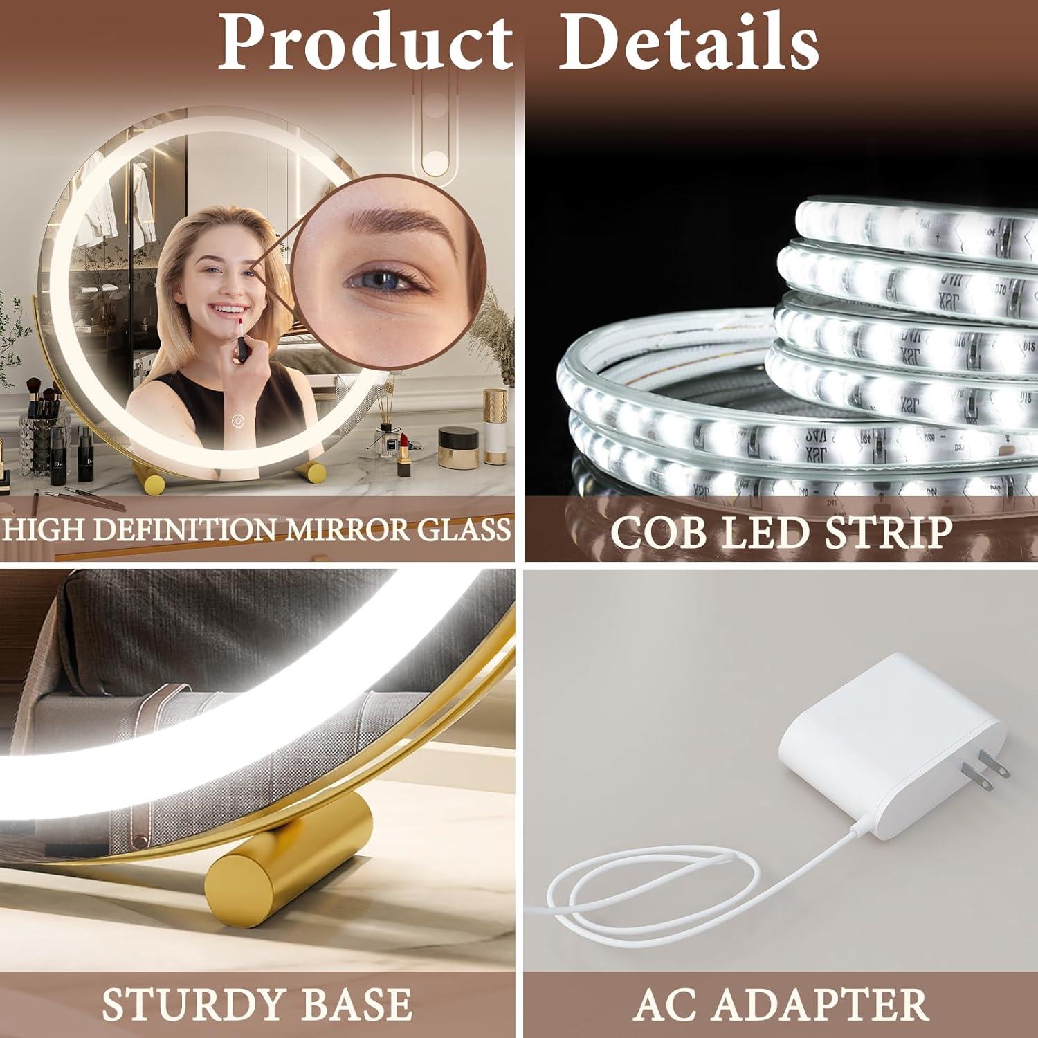 Espejo de Tocador FENNIO 45.7 cm LED Redondo con Luz