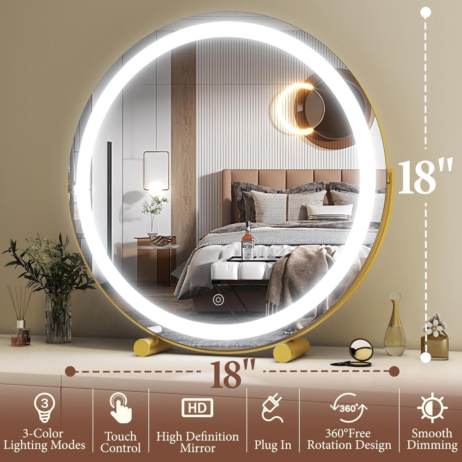 Espejo de Tocador FENNIO 45.7 cm LED Redondo con Luz