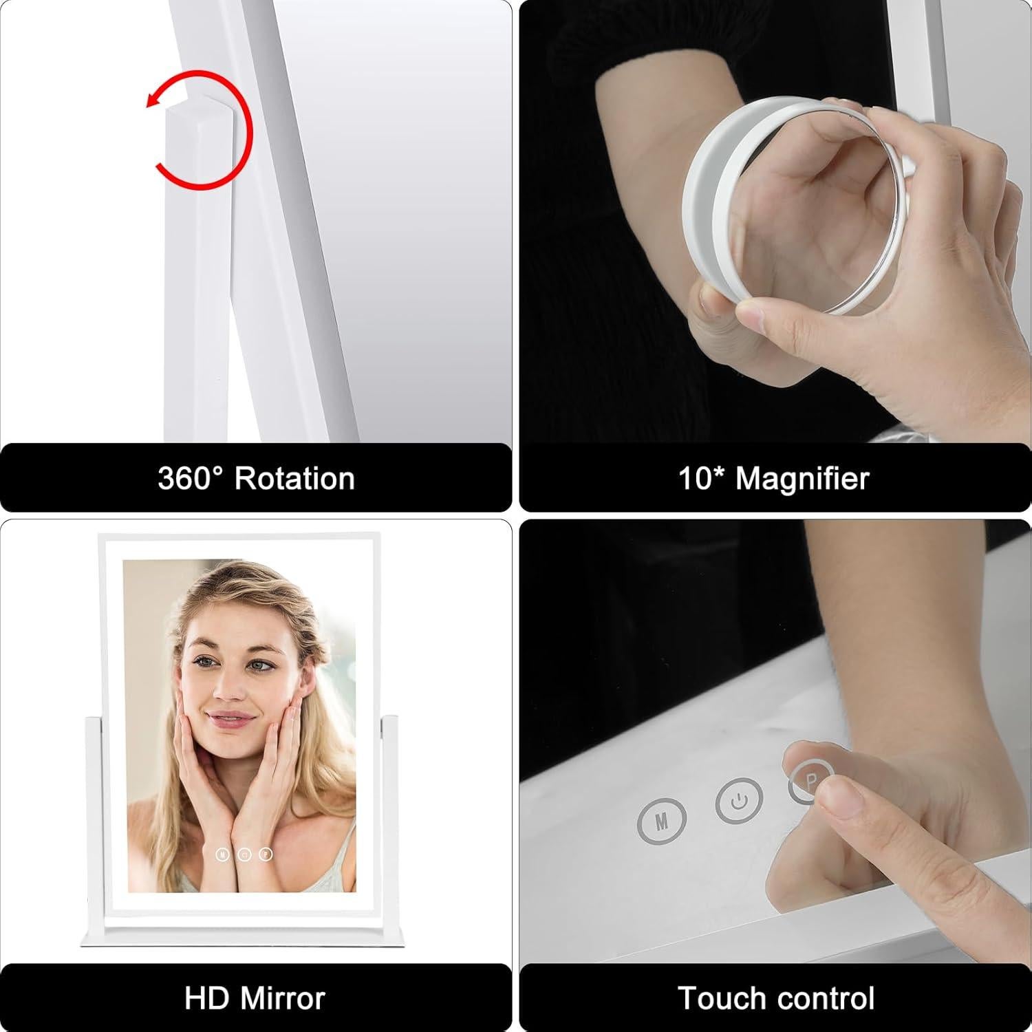 Espejo de Maquillaje Iluminado LED SJAIDASIFTM 10x 39.88x30.99cm