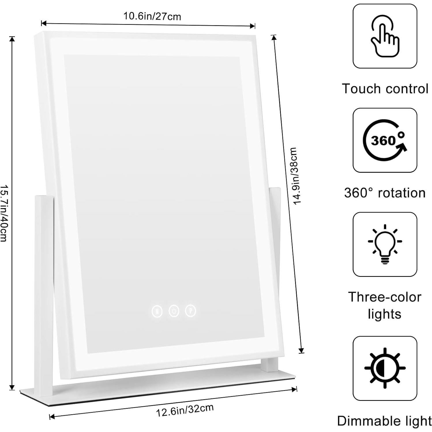 Espejo de Maquillaje Iluminado LED SJAIDASIFTM 10x 39.88x30.99cm