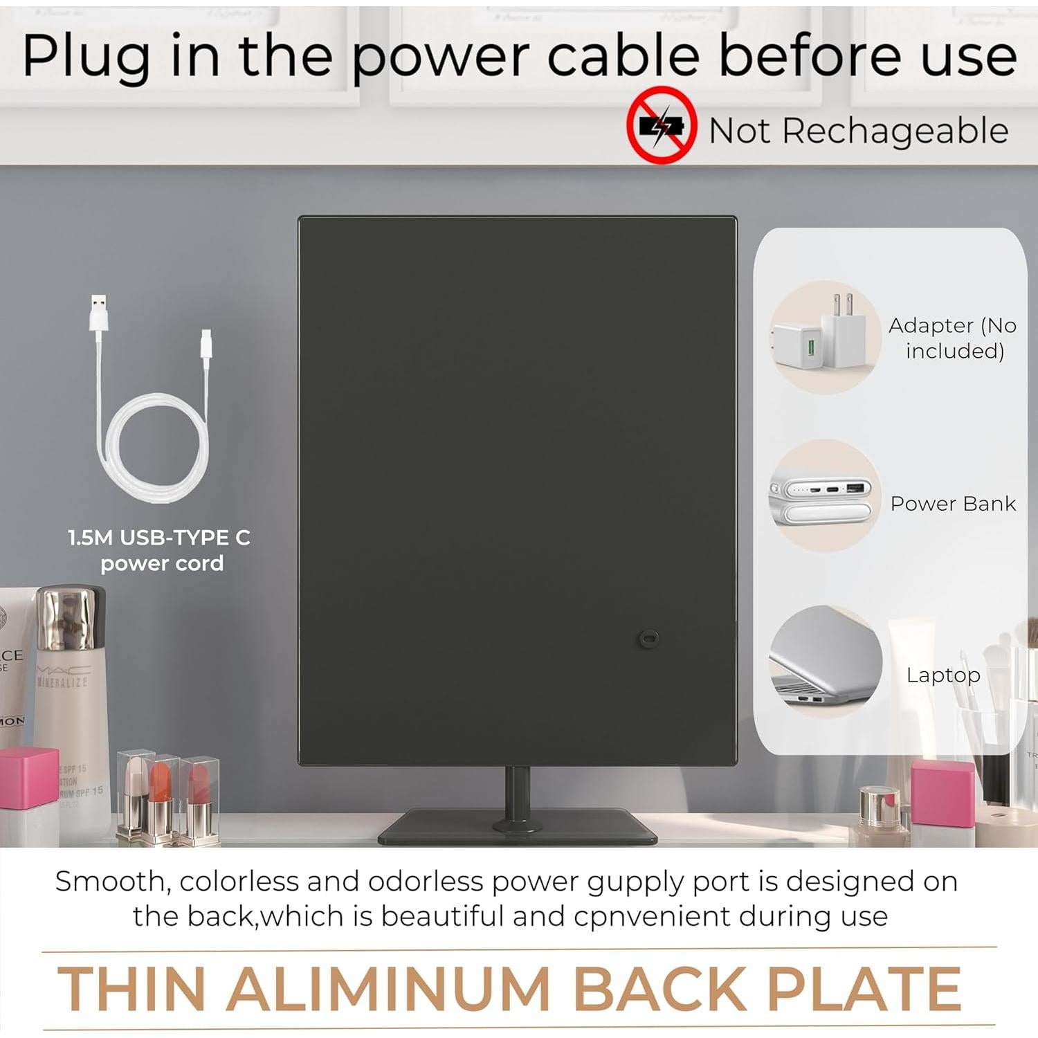 Espejo de Maquillaje Iluminado ENJNST 45x32 cm Bronce