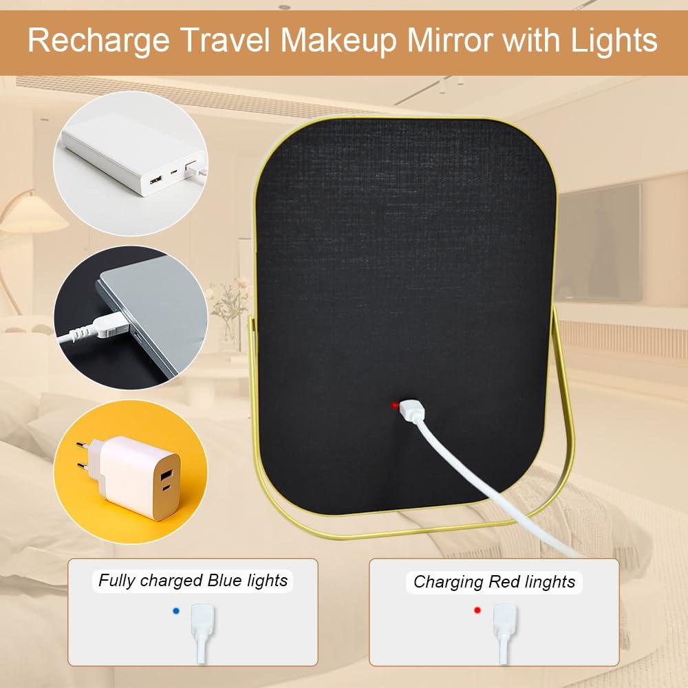 Espejo de tocador iluminado YEKKOPT 20x15 cm recargable