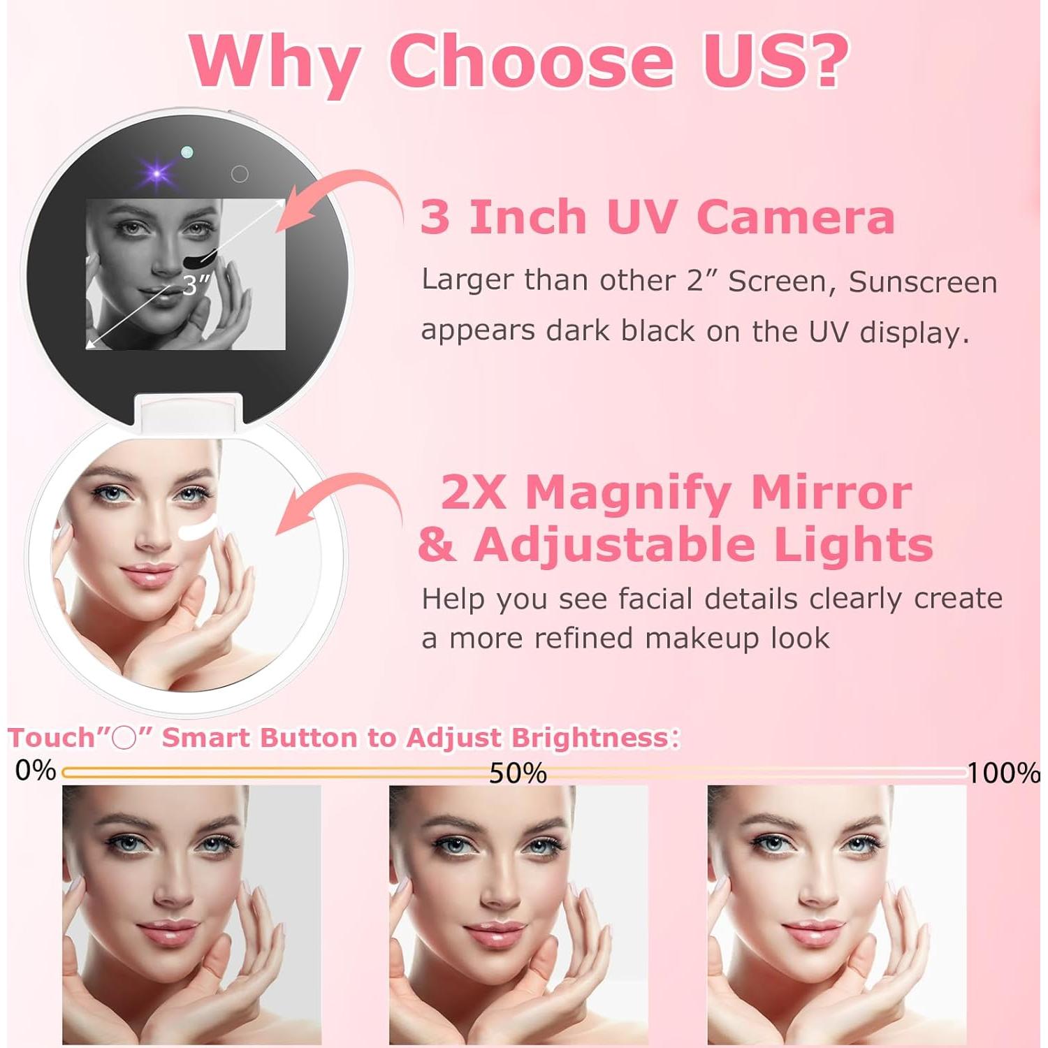 Espejo UV recargable Vanexiss 3.8" con aumento 2X