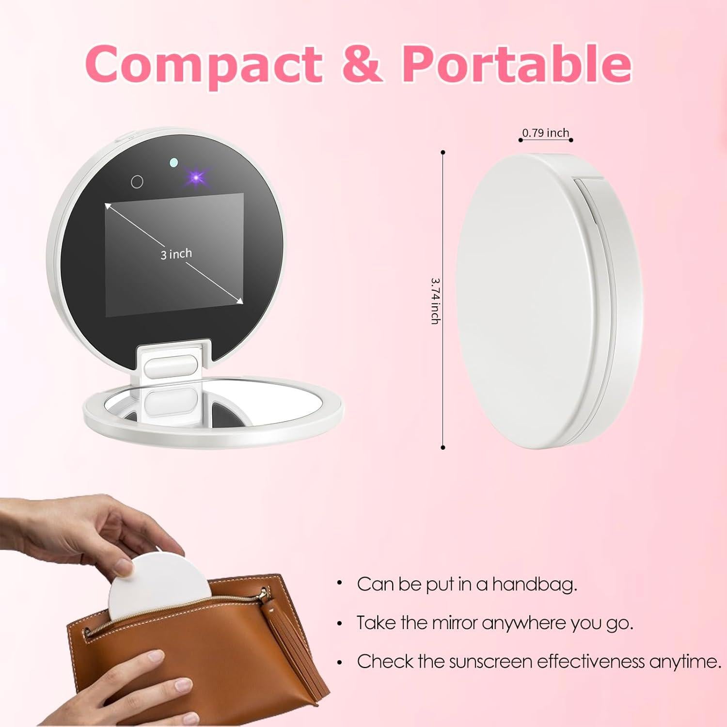 Espejo UV recargable Vanexiss 3.8" con aumento 2X