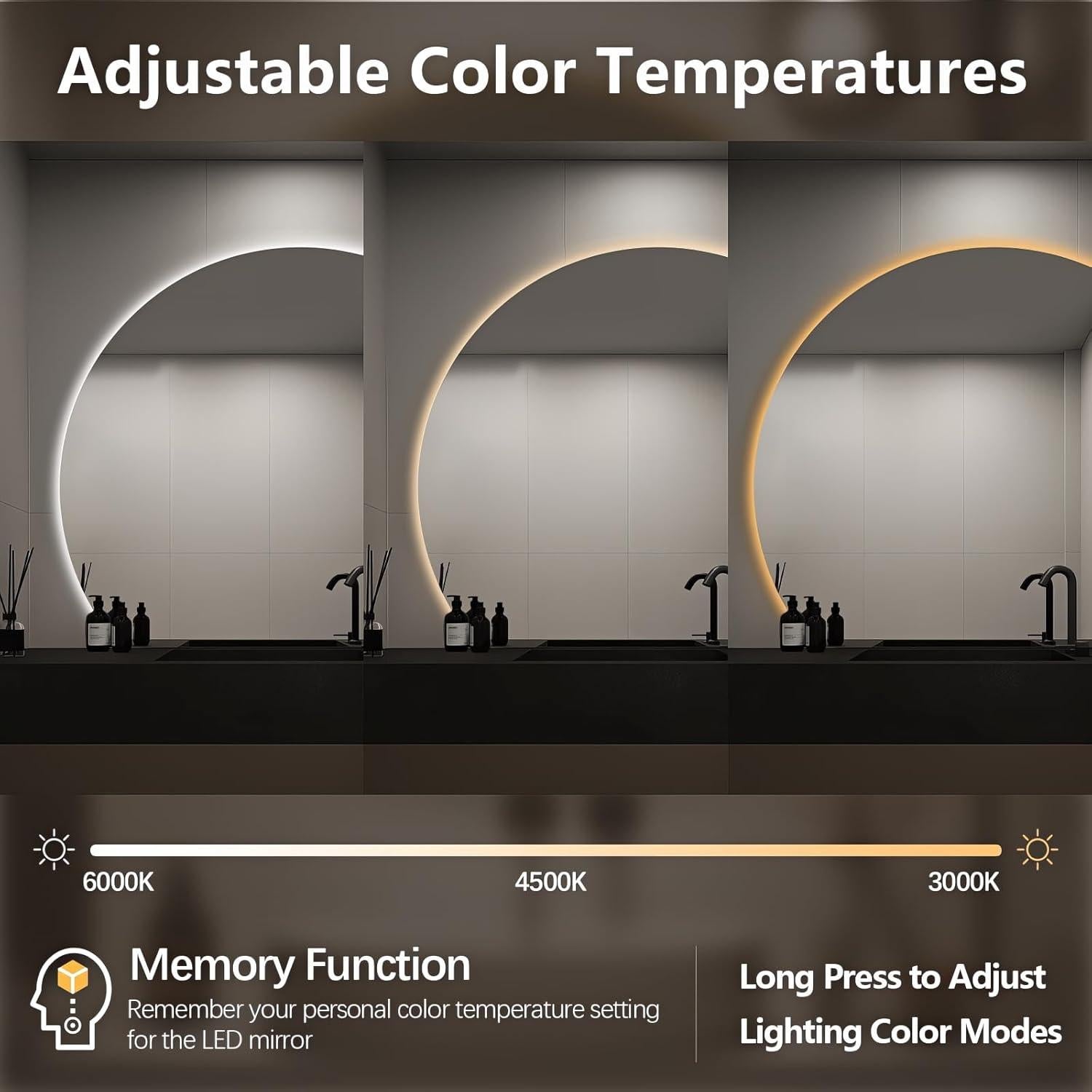Espejo LED TheiaMo Semicircular Antivaho 121,92 cm