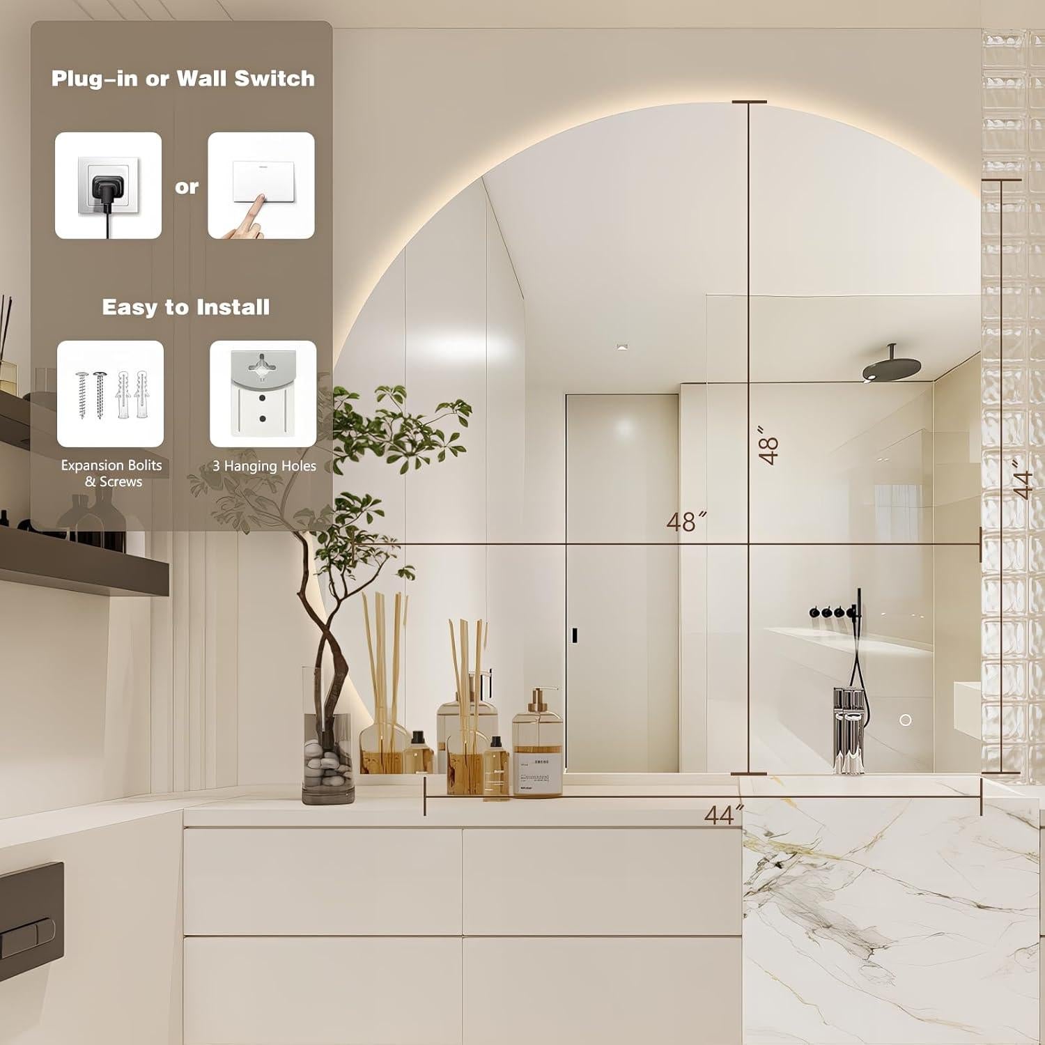 Espejo LED TheiaMo Semicircular Antivaho 121,92 cm