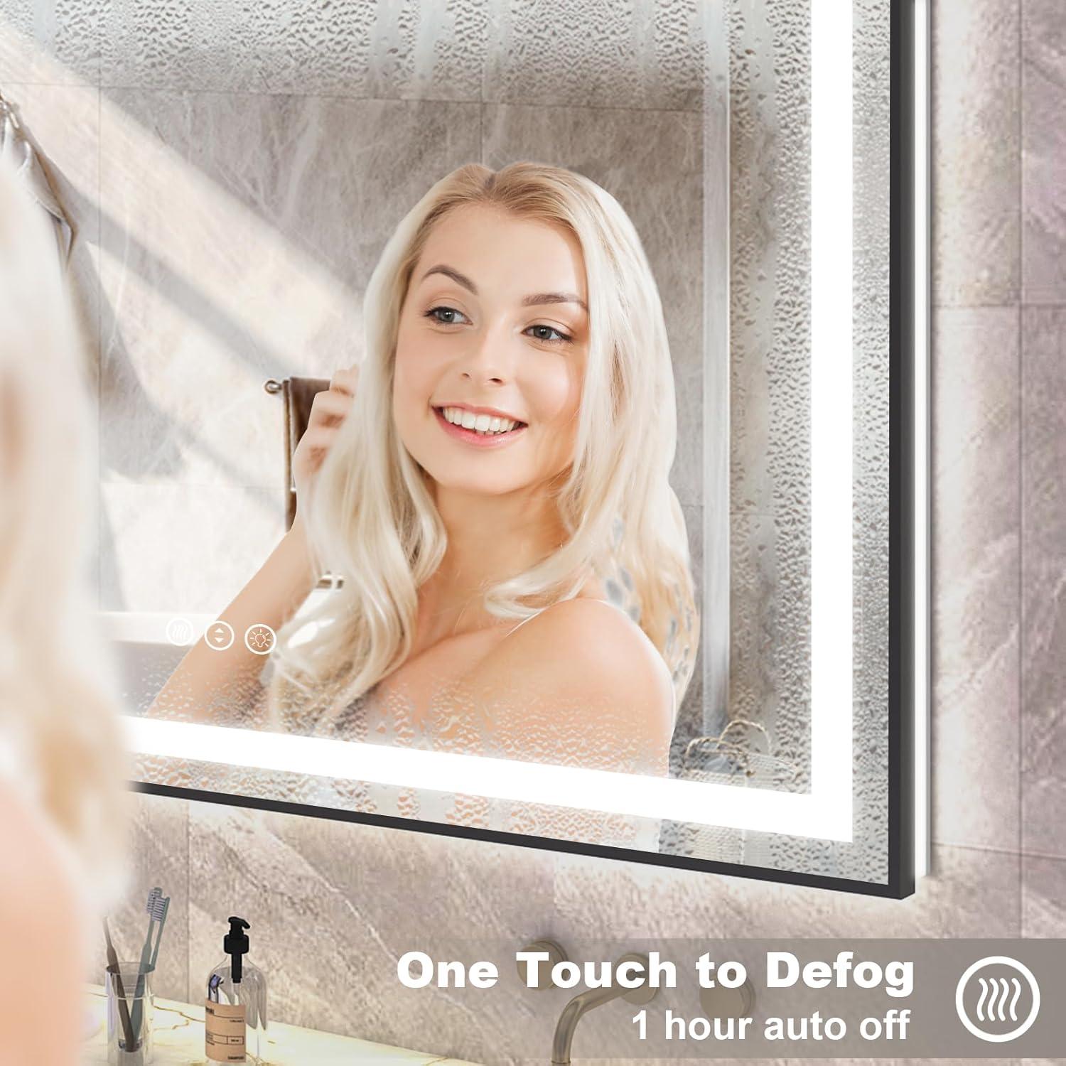 Espejo de Baño LED OKPAL 111,8x81,3 cm Negro Mate