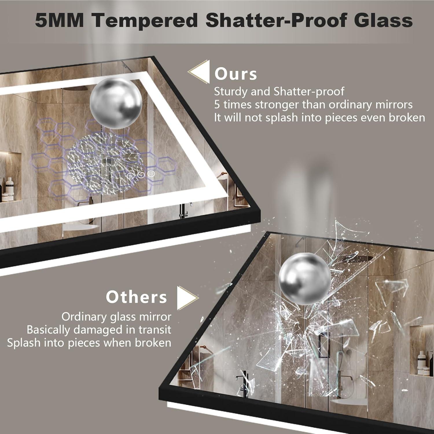 Espejo de Baño LED OKPAL 111,8x81,3 cm Negro Mate