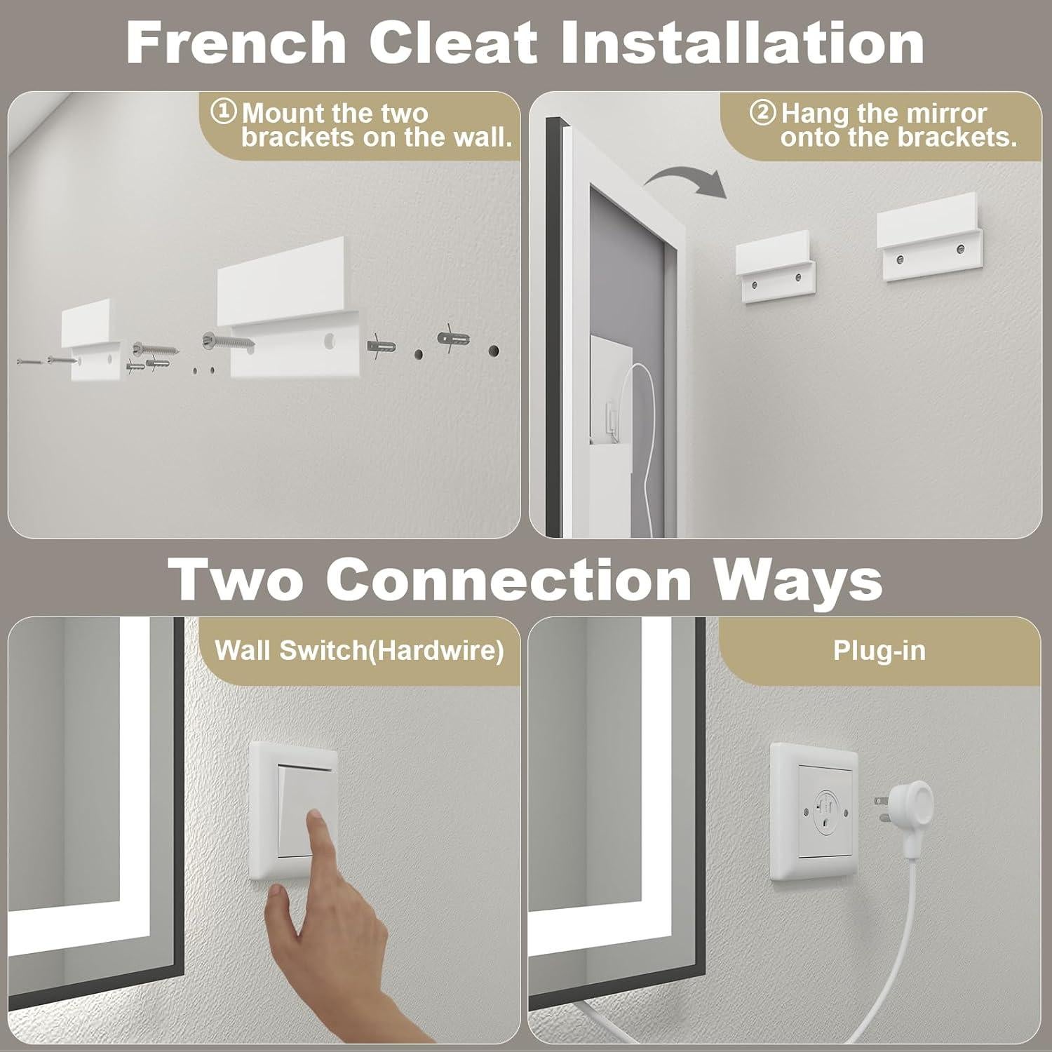 Espejo de Baño LED OKPAL 111,8x81,3 cm Negro Mate