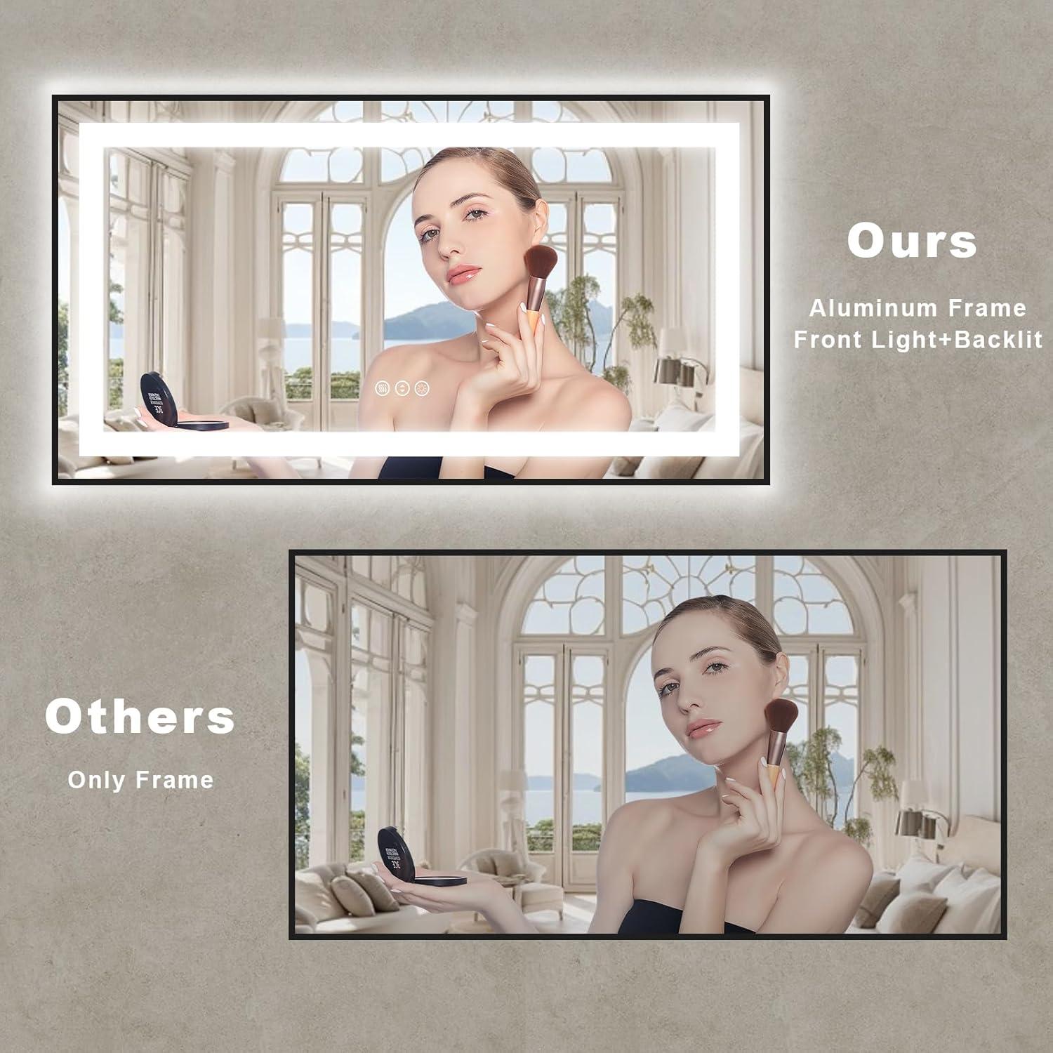 Espejo de Baño LED OKPAL 111,8x81,3 cm Negro Mate