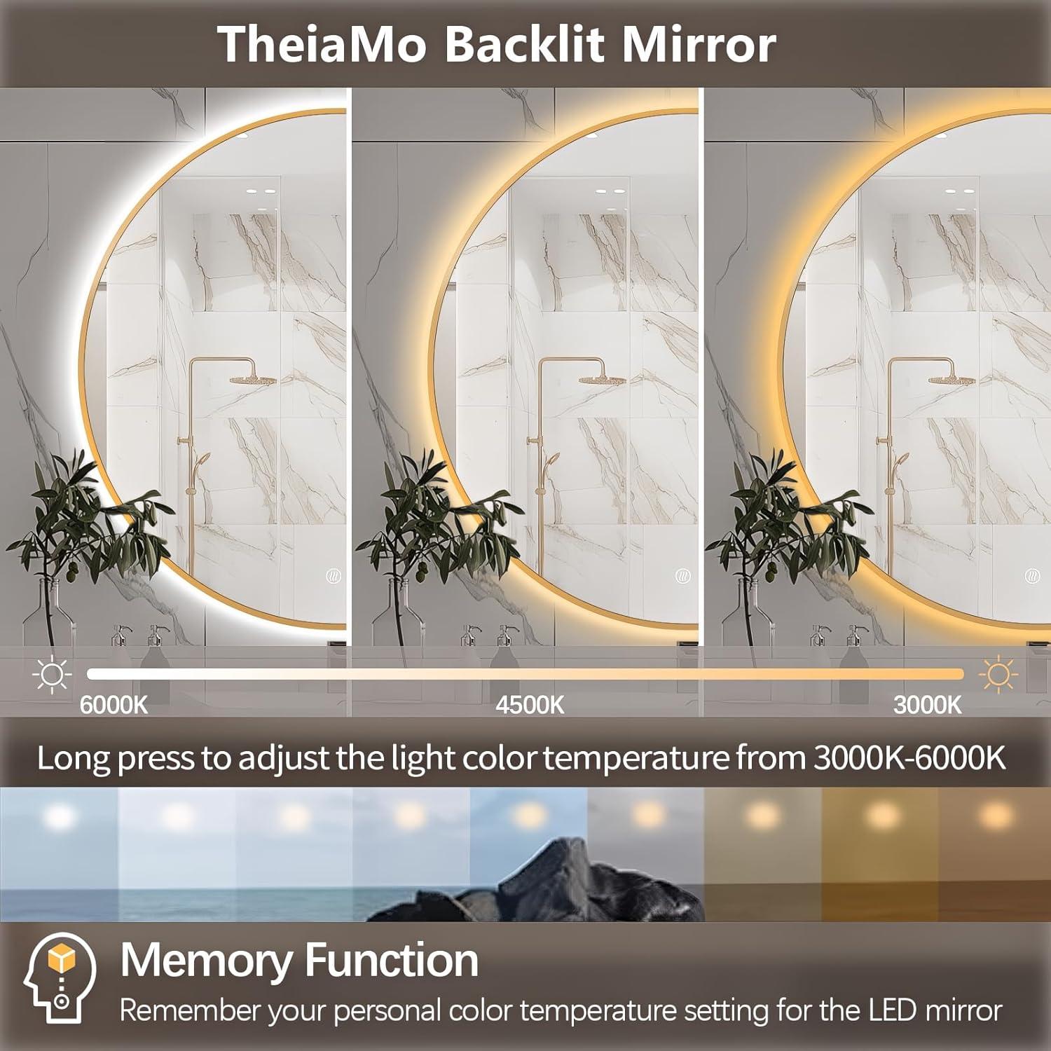 Espejo de Baño LED Redondo TheiaMo 60cm Dorado Iluminado