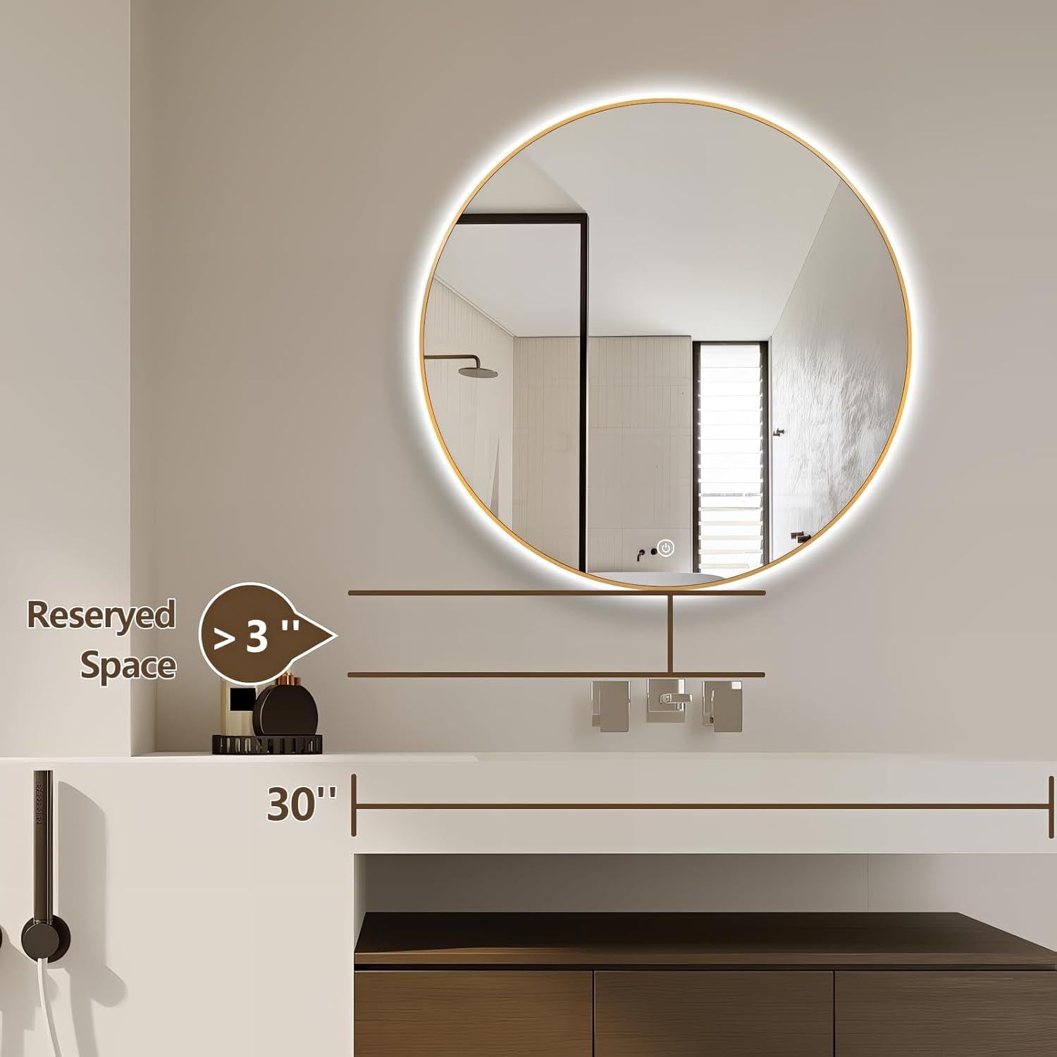 Espejo de Baño LED Redondo TheiaMo 60cm Dorado Iluminado