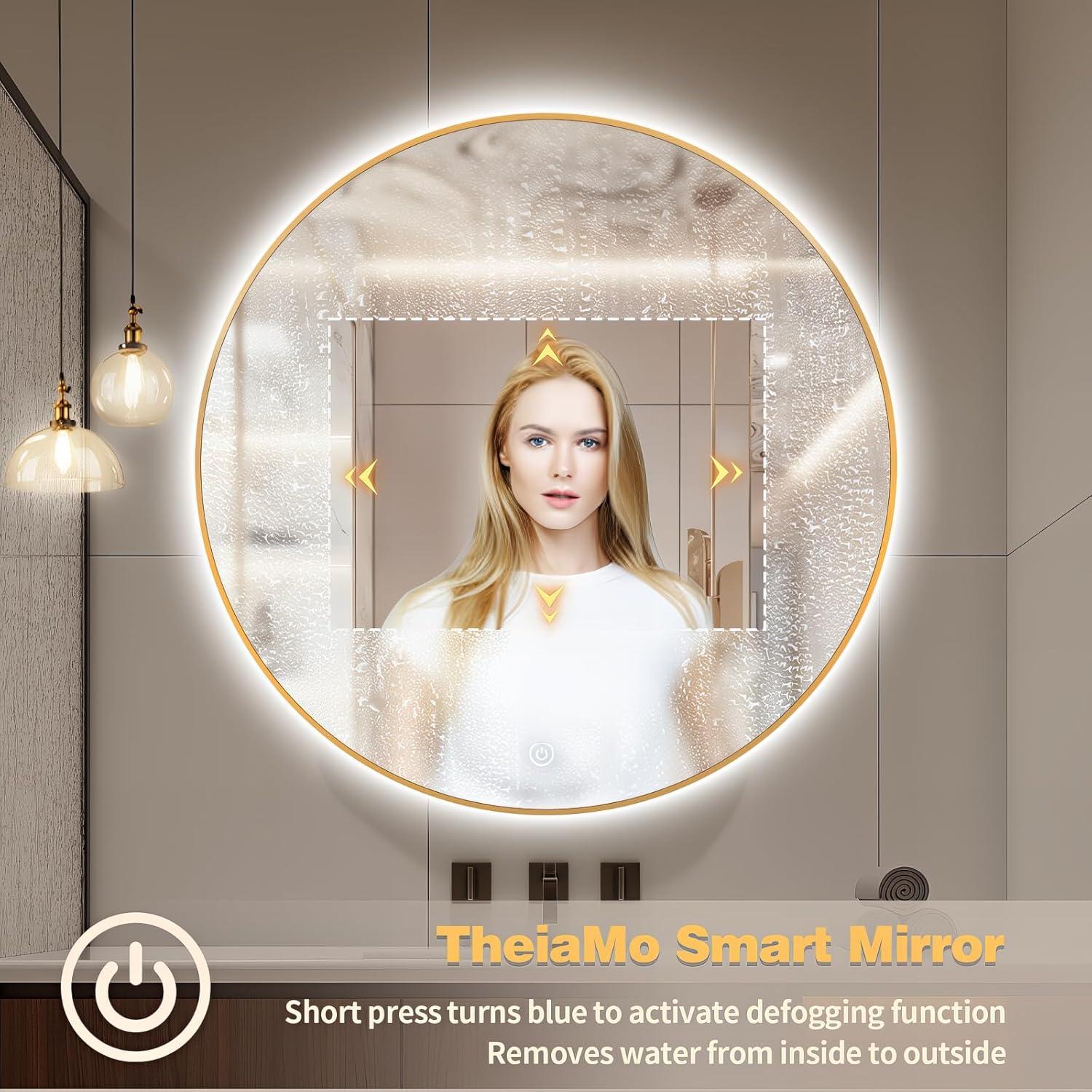 Espejo de Baño LED Redondo TheiaMo 60cm Dorado Iluminado