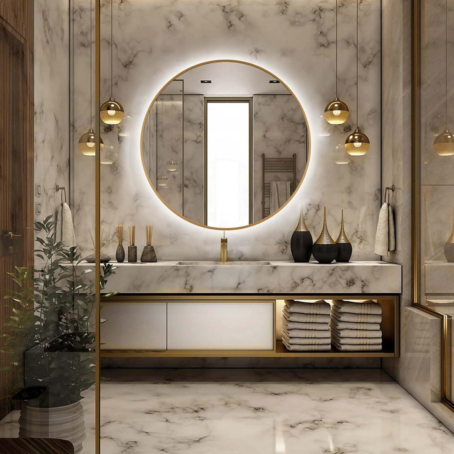 Espejo de Baño LED Redondo TheiaMo 60cm Dorado Iluminado