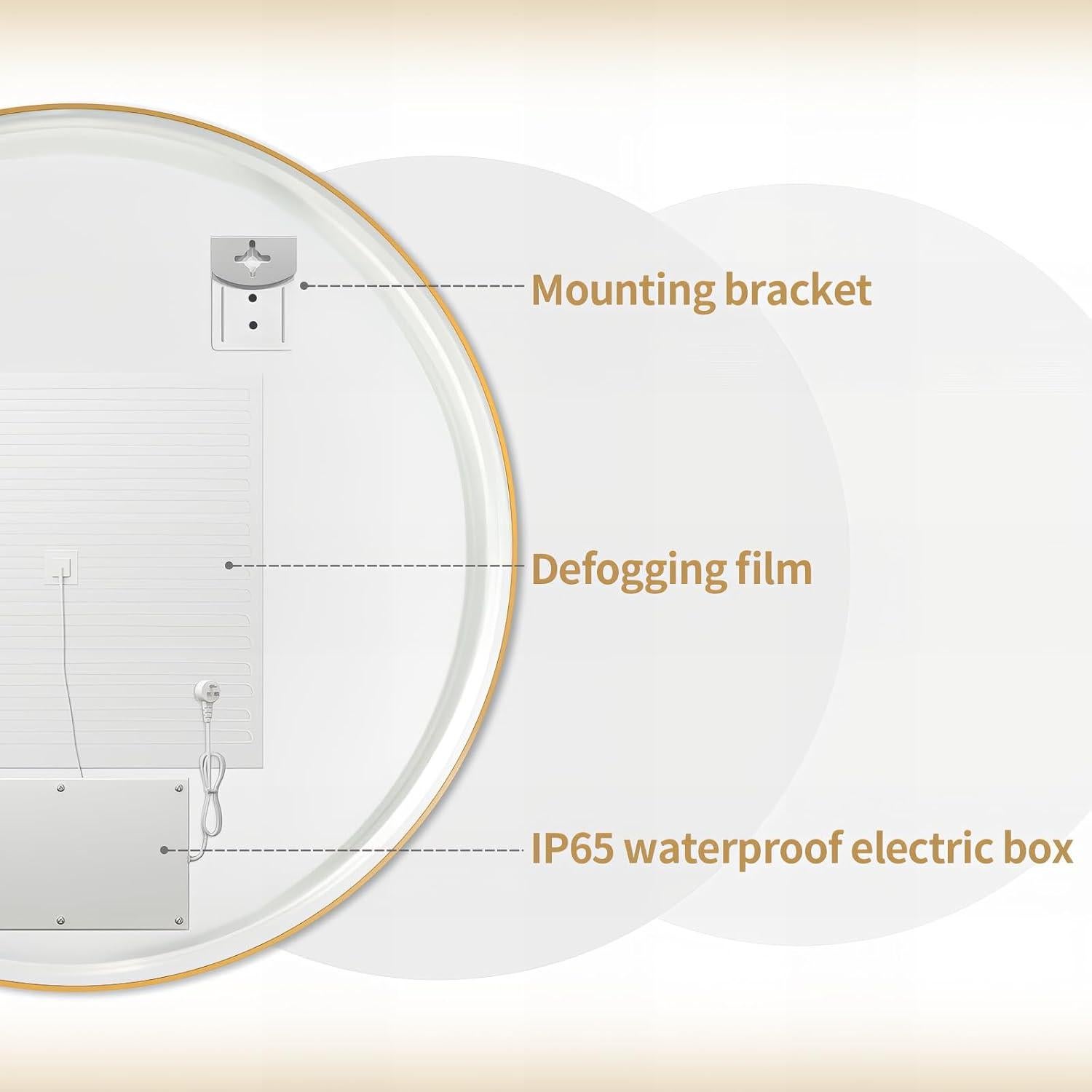 Espejo de Baño LED Redondo TheiaMo 60cm Dorado Iluminado