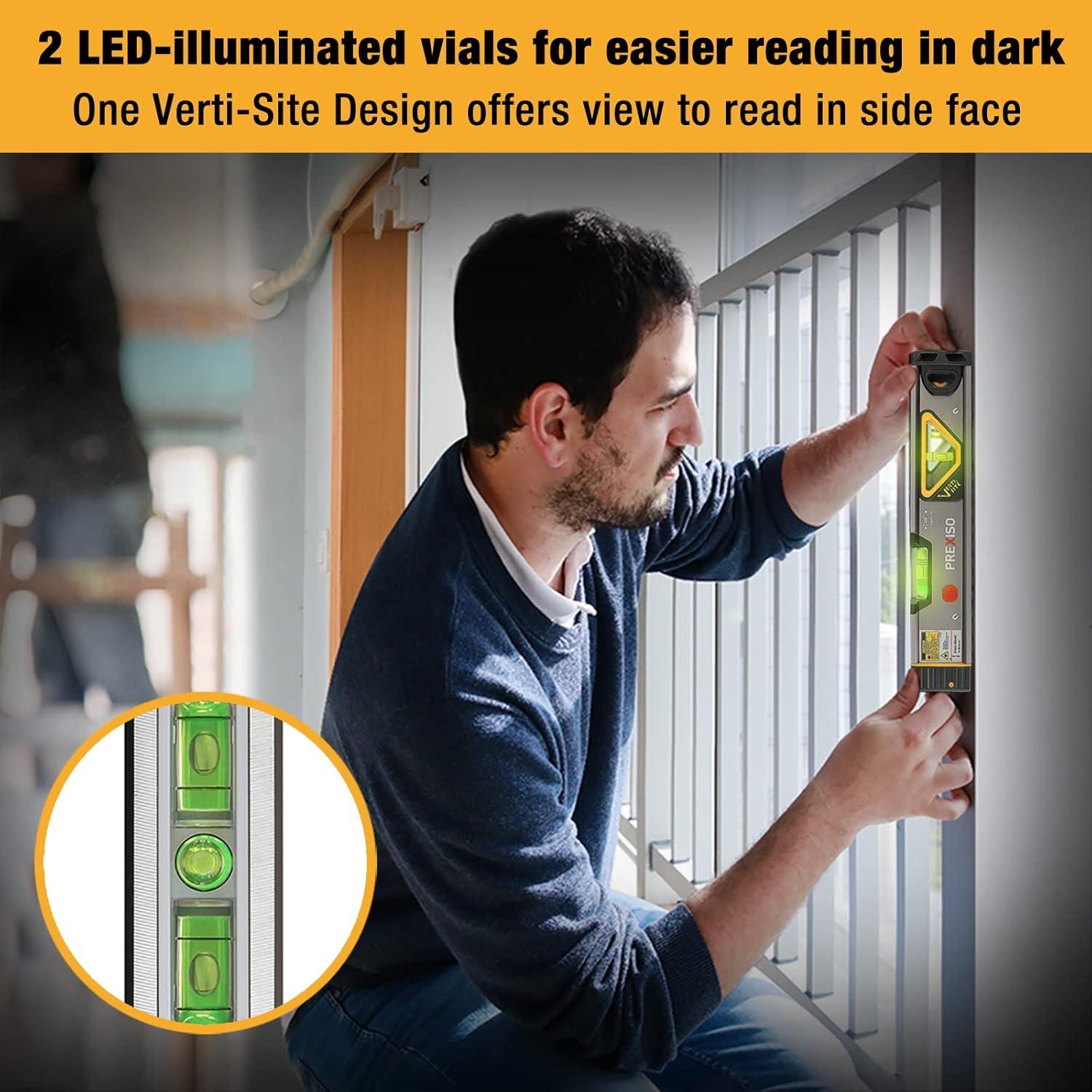 Nivel Láser 2-en-1 Prexiso 34.56 cm con Luz LED y Burbuja