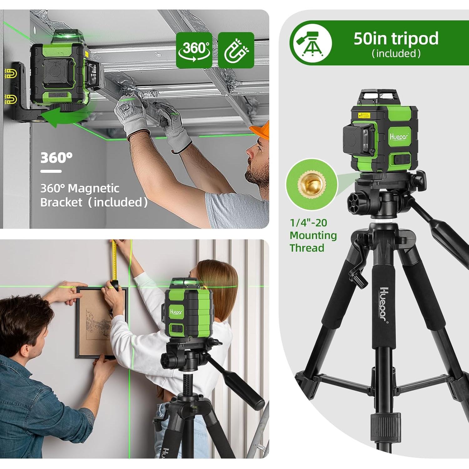 Nivel Láser Huepar 360° con Trípode 127 cm y Accesorios