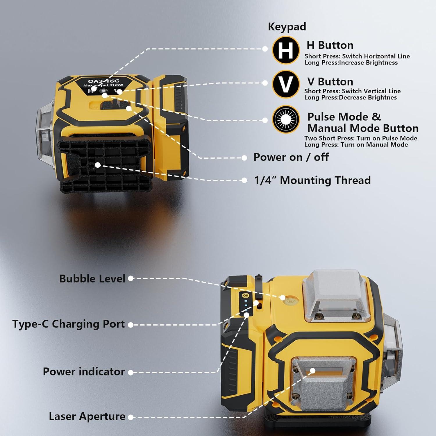 Nivel láser 4D ENRIPRT 16 líneas auto nivelante verde