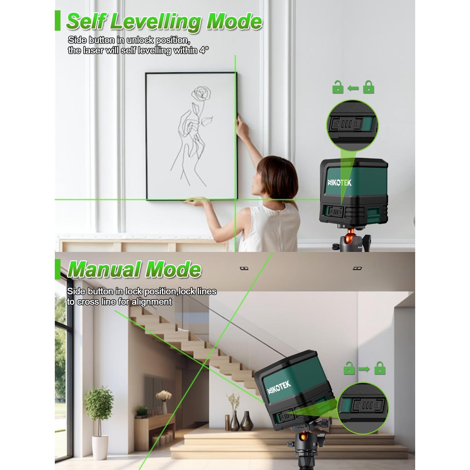 Nivel láser verde Nikotek NK02G autorregulable 100 pies