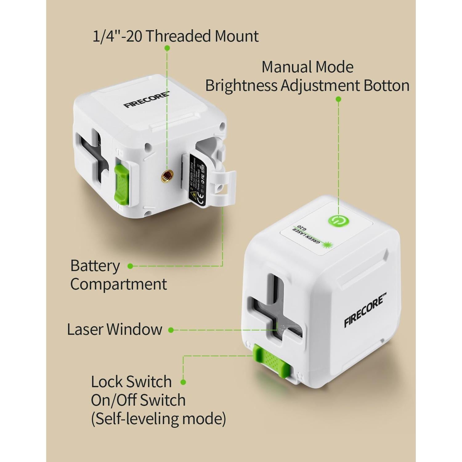 Nivel láser autocompensante Firecore G20 25m línea verde