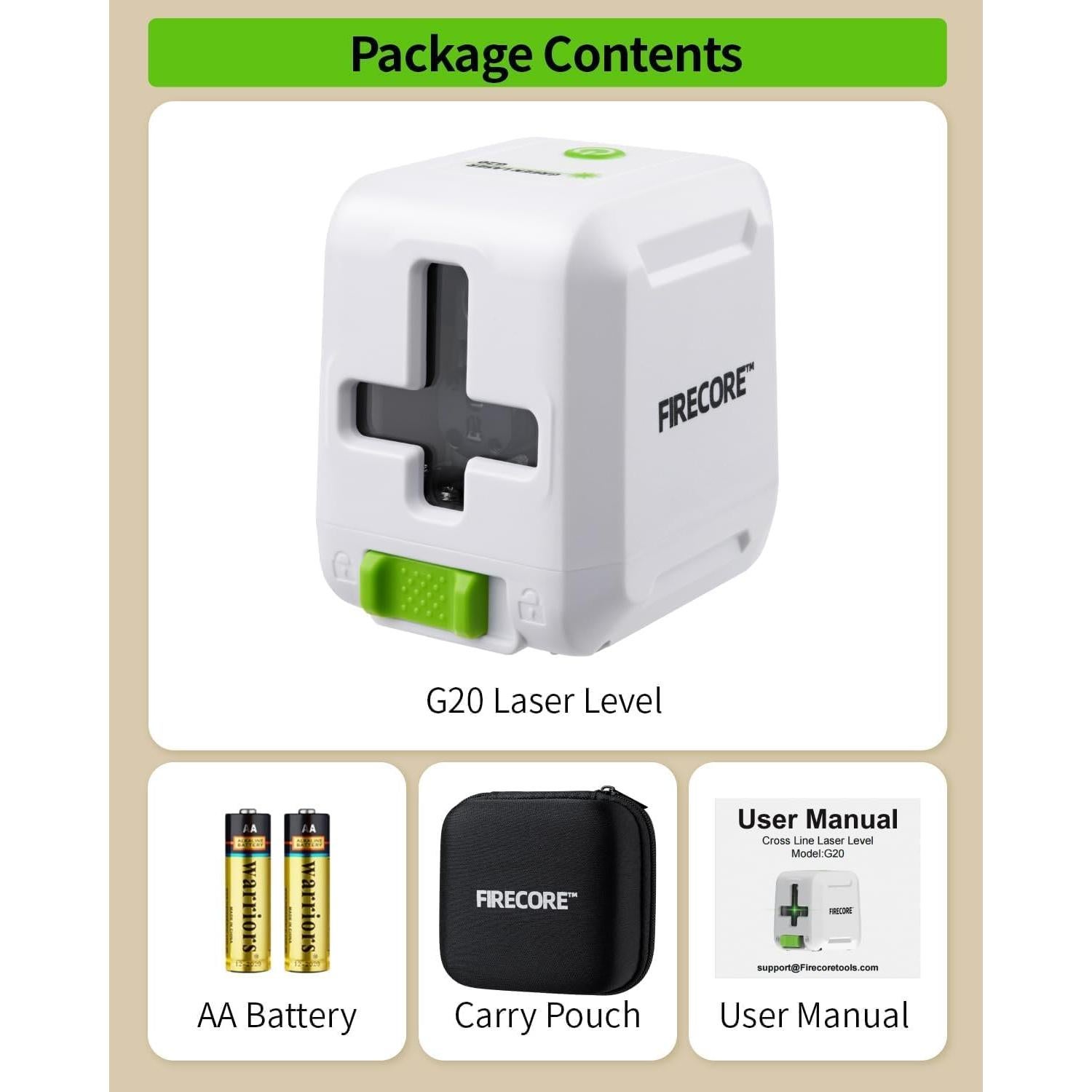 Nivel láser autocompensante Firecore G20 25m línea verde