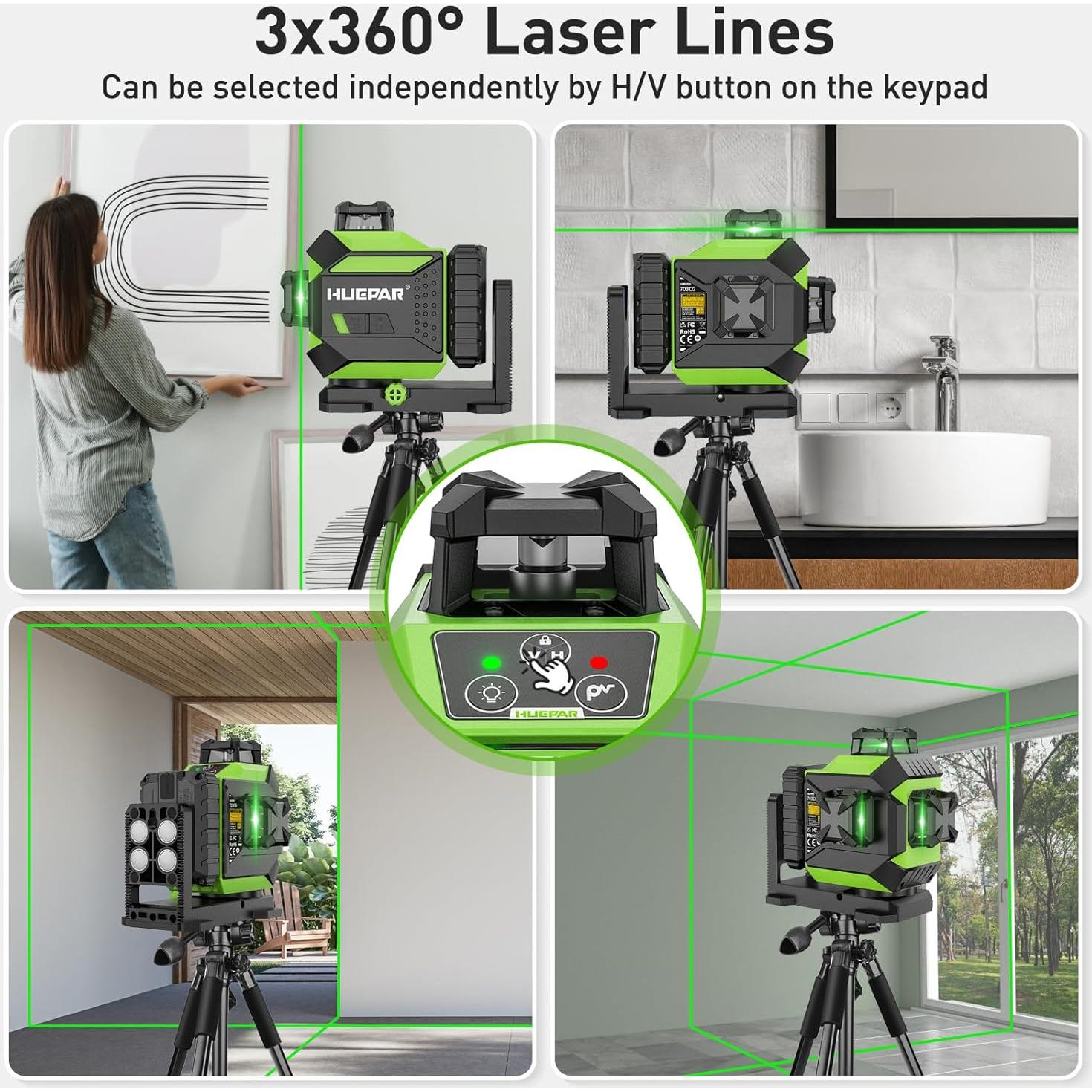 Nivel láser Huepar 3x360° Verde Autonivelante 703CG