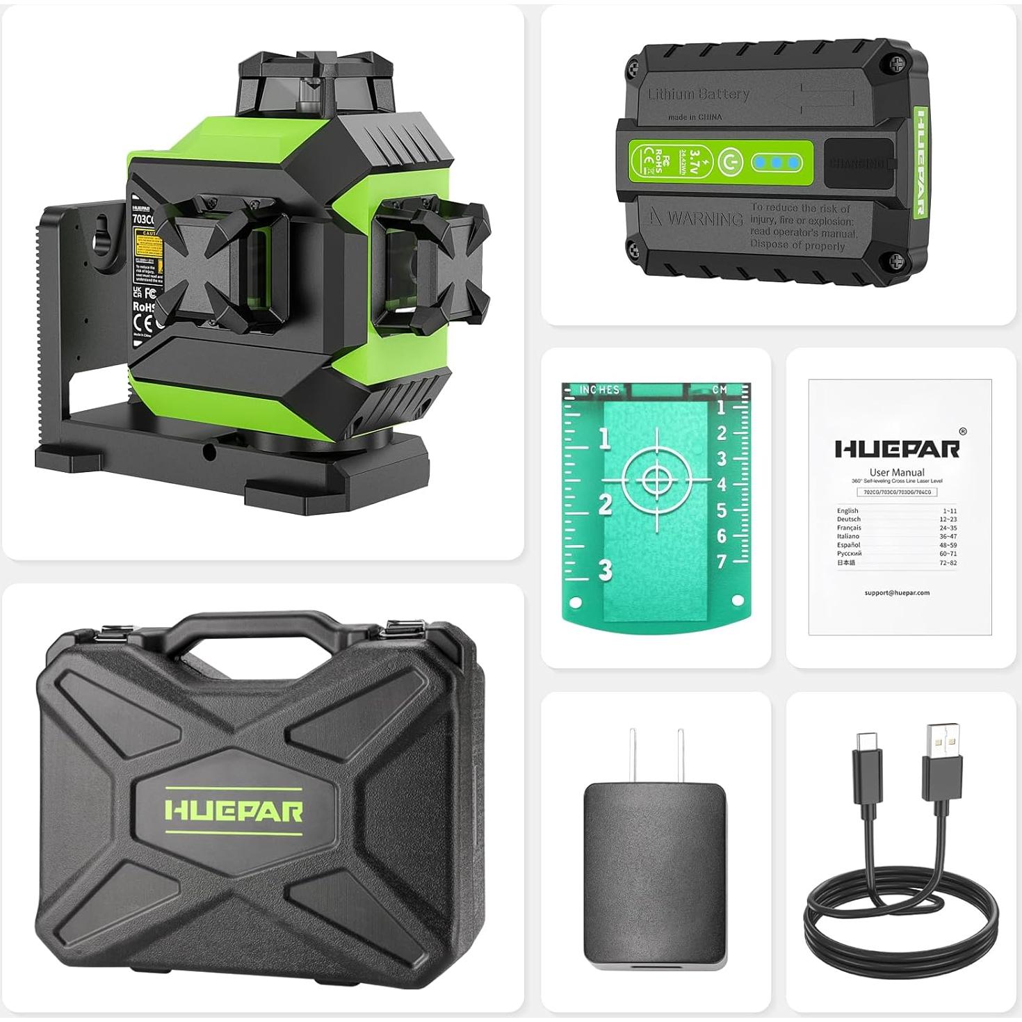 Nivel láser Huepar 3x360° Verde Autonivelante 703CG