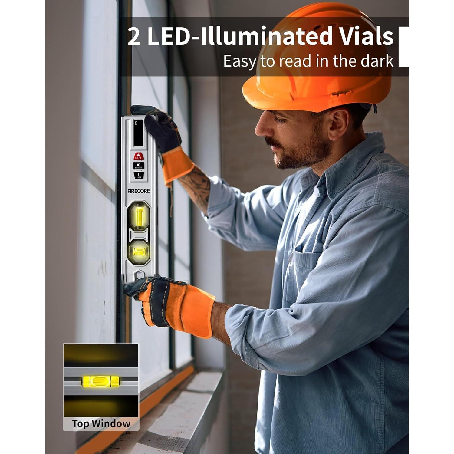 Nivel de Espiritu 3-en-1 Firecore con Medidor Laser 20m