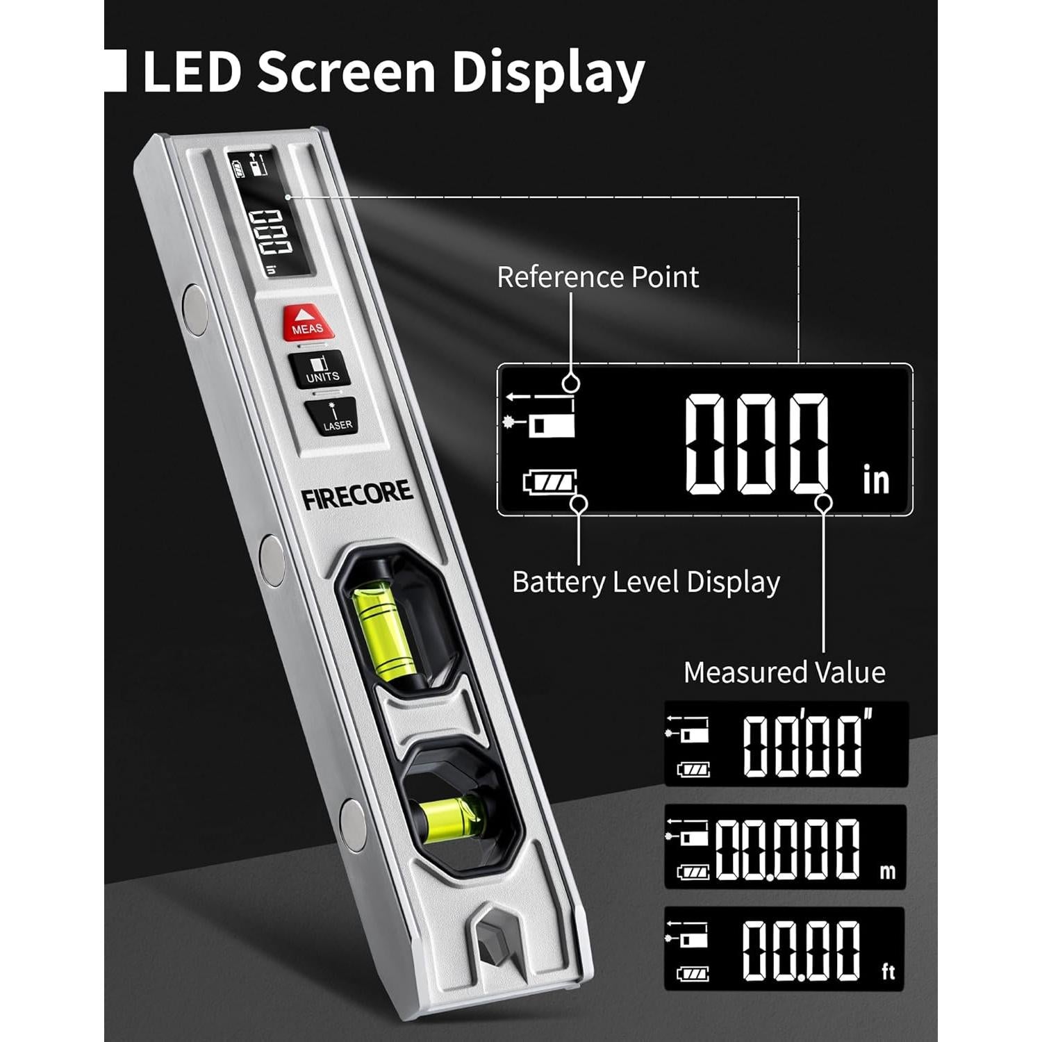 Nivel de Espiritu 3-en-1 Firecore con Medidor Laser 20m