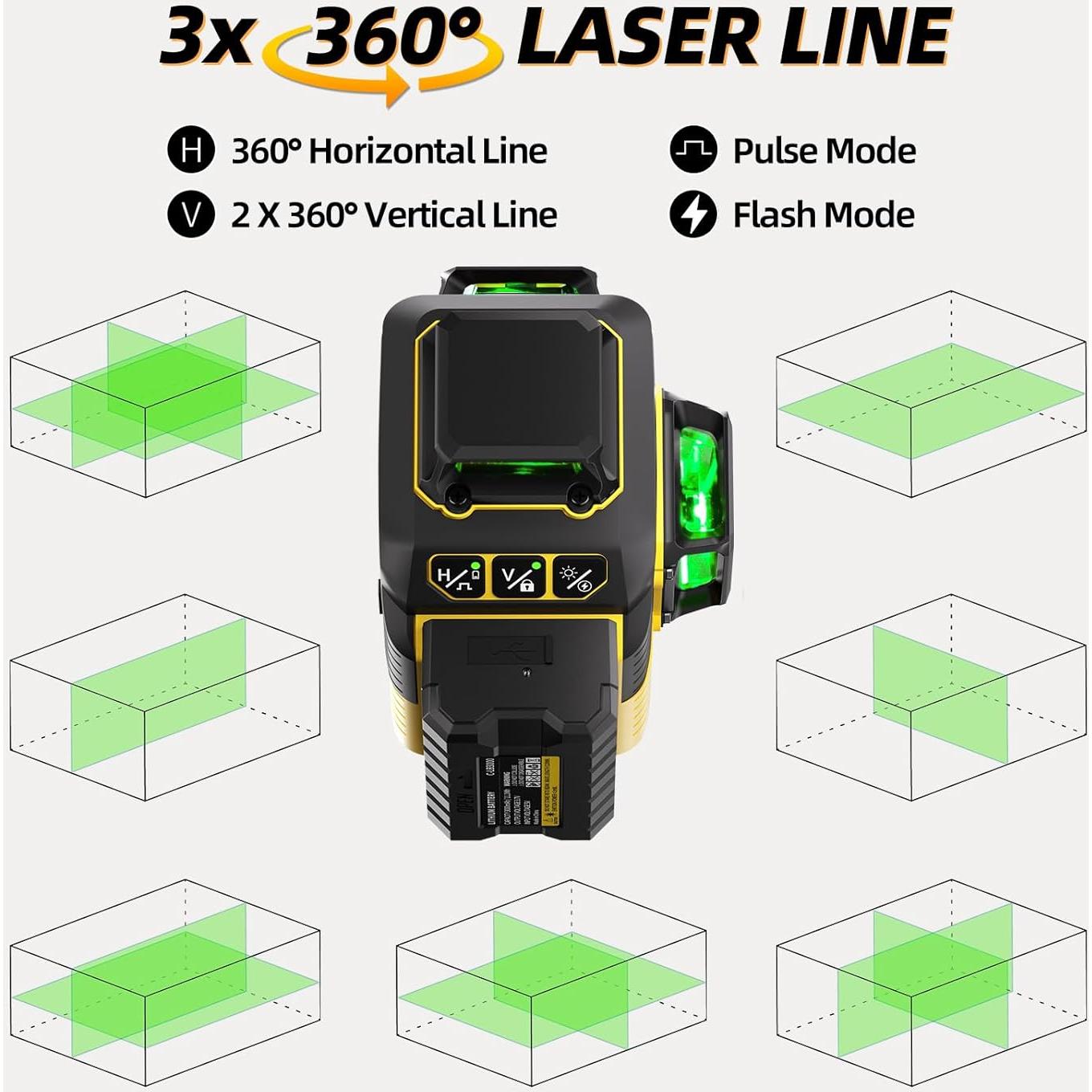 Nivel Láser IKOVWUK 3x360° Autonivelante 12 Líneas Verdes