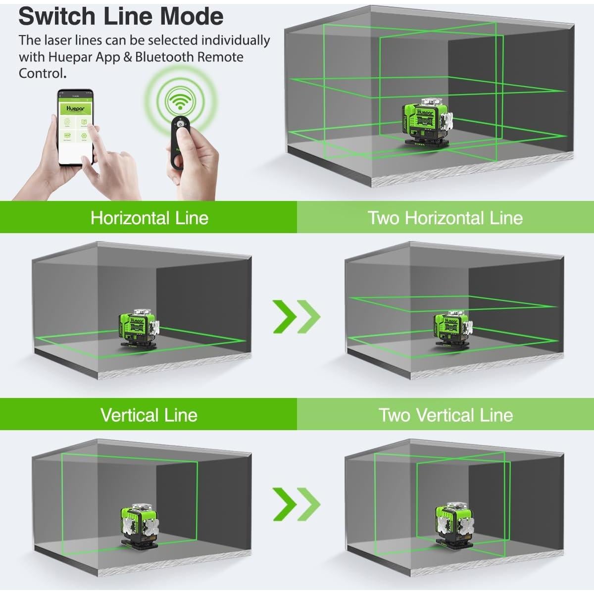 Nivel Láser Autonivelante Huepar P04CG 4D Verde 16 Líneas