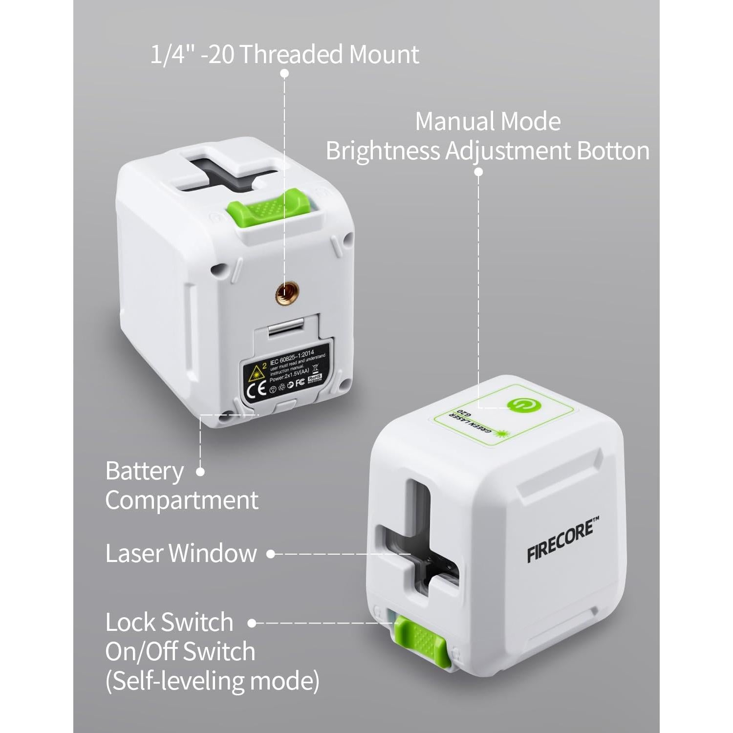 Nivel Láser Autonivelante Firecore G20 Verde con Trípode