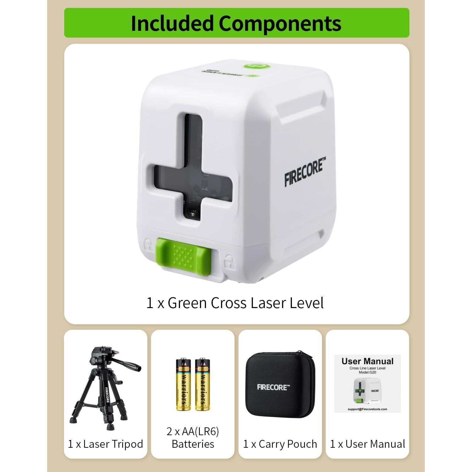 Nivel Láser Autonivelante Firecore G20 Verde con Trípode