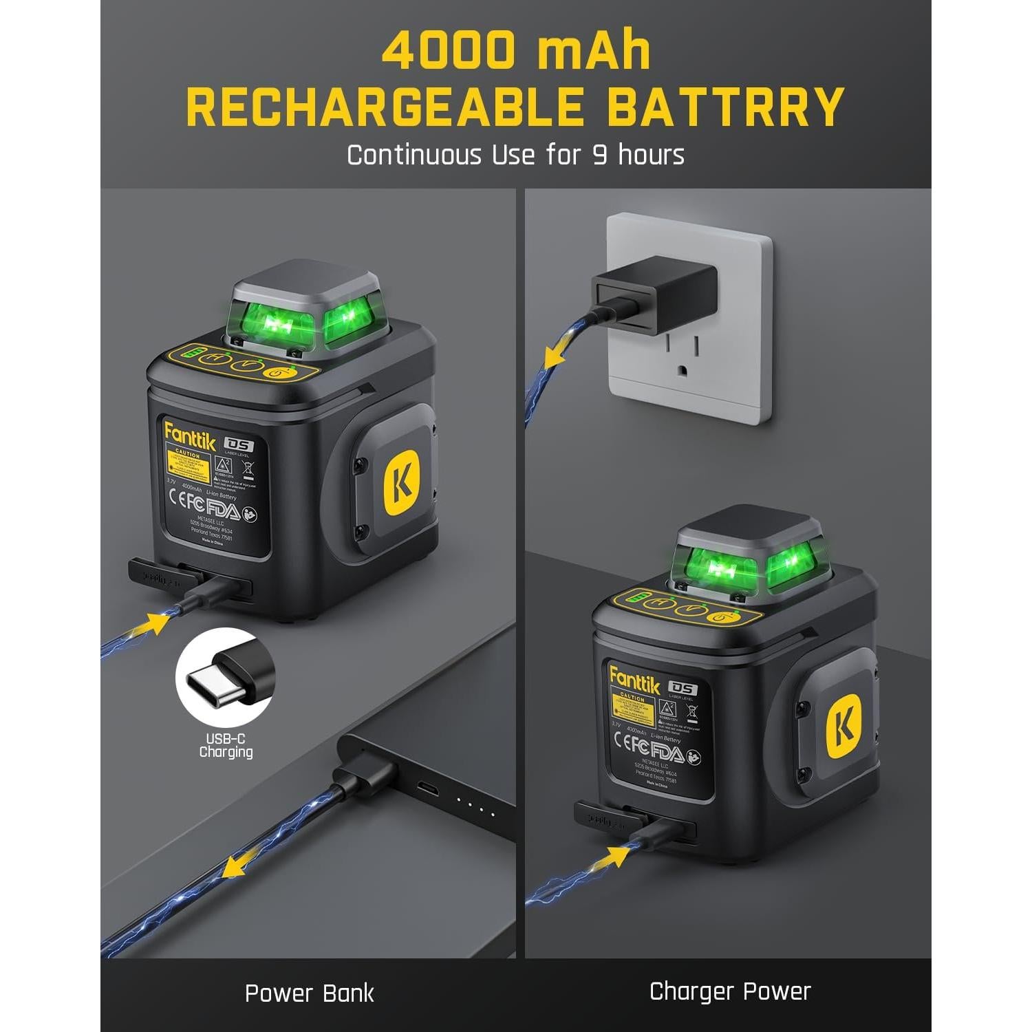 Nivel Láser 360° Fanttik D5 Verde Autonivelante 30 m