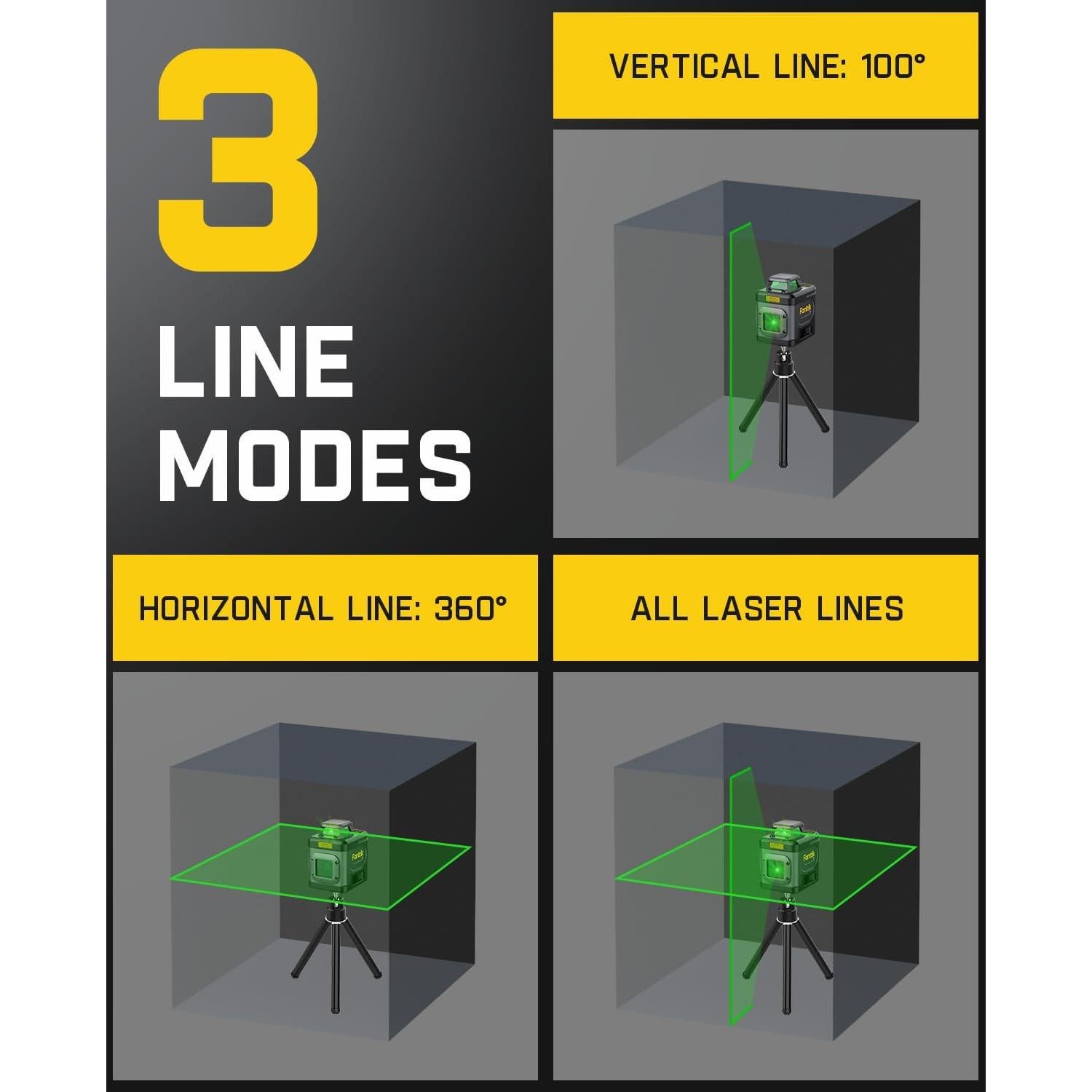 Nivel Láser 360° Fanttik D5 Verde Autonivelante 30 m